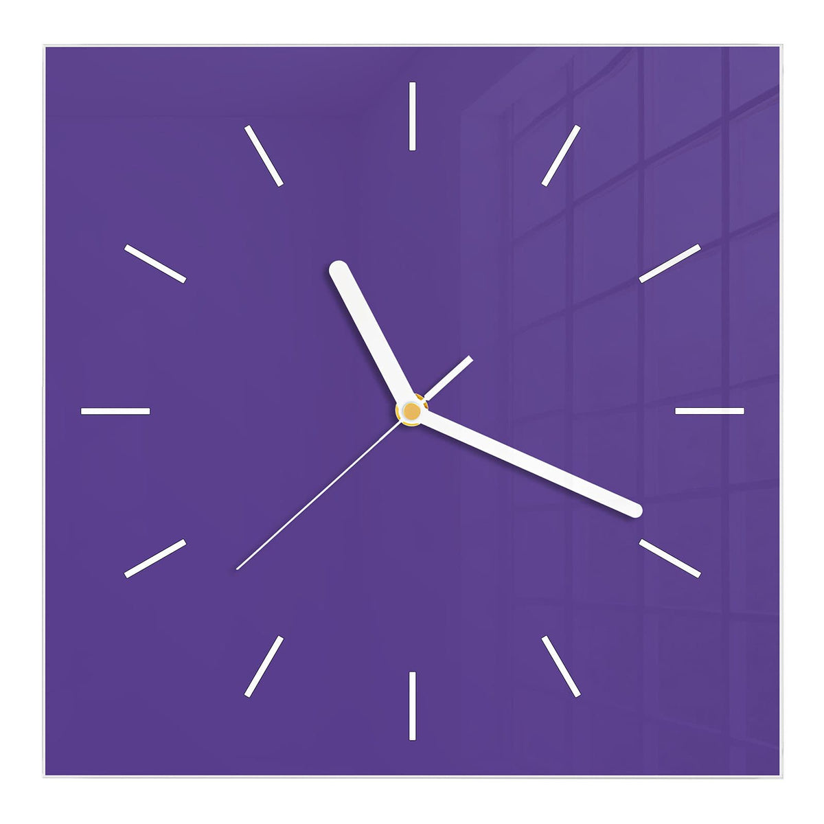 Wanduhr aus Glas, Ziffernblatt Linie mit Motiv Amethyst: Vollflächiges Lila mit Blaustich
