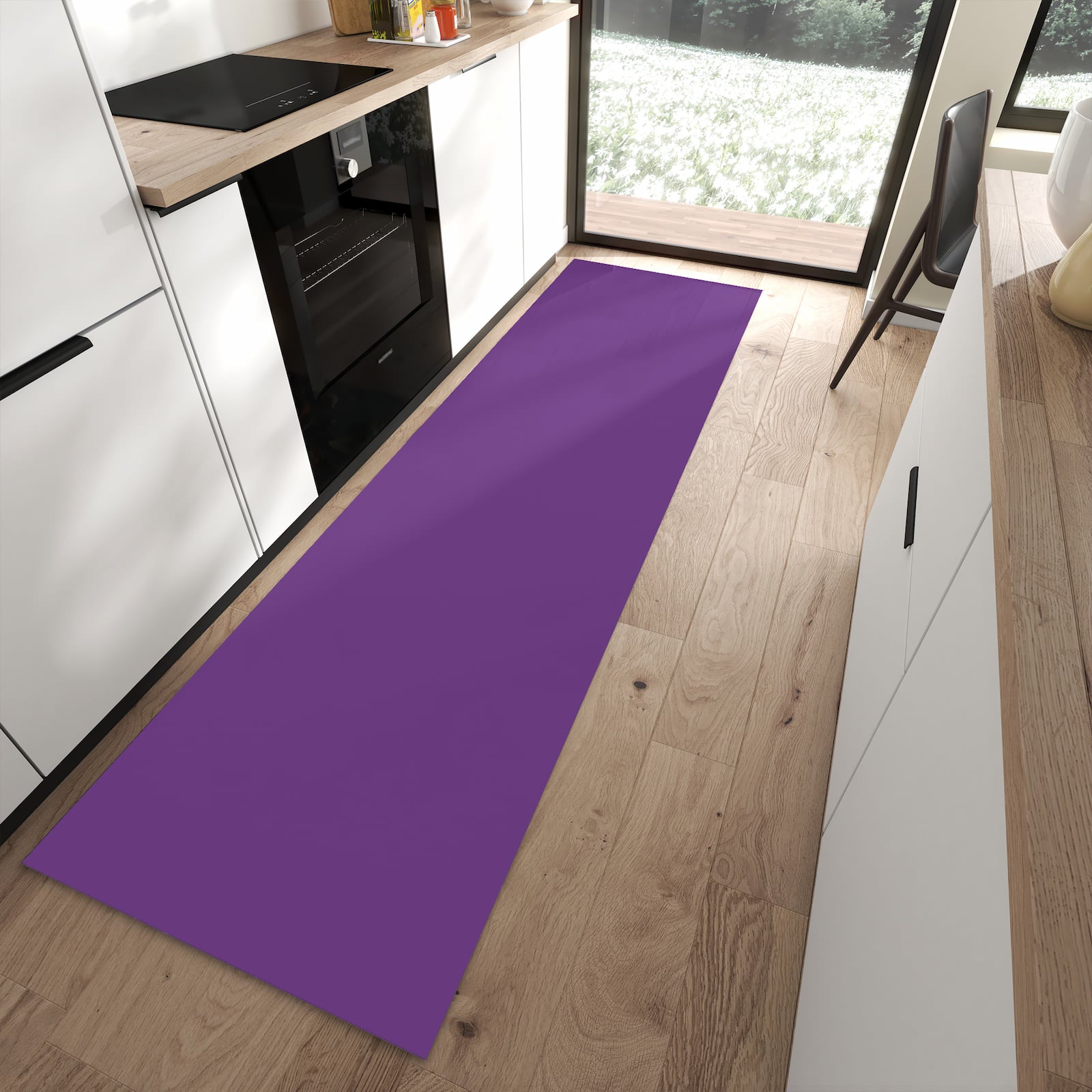 Abriebfester rutschfester Läufer mit Motiv Lila Hintergrund II in moderner Küche