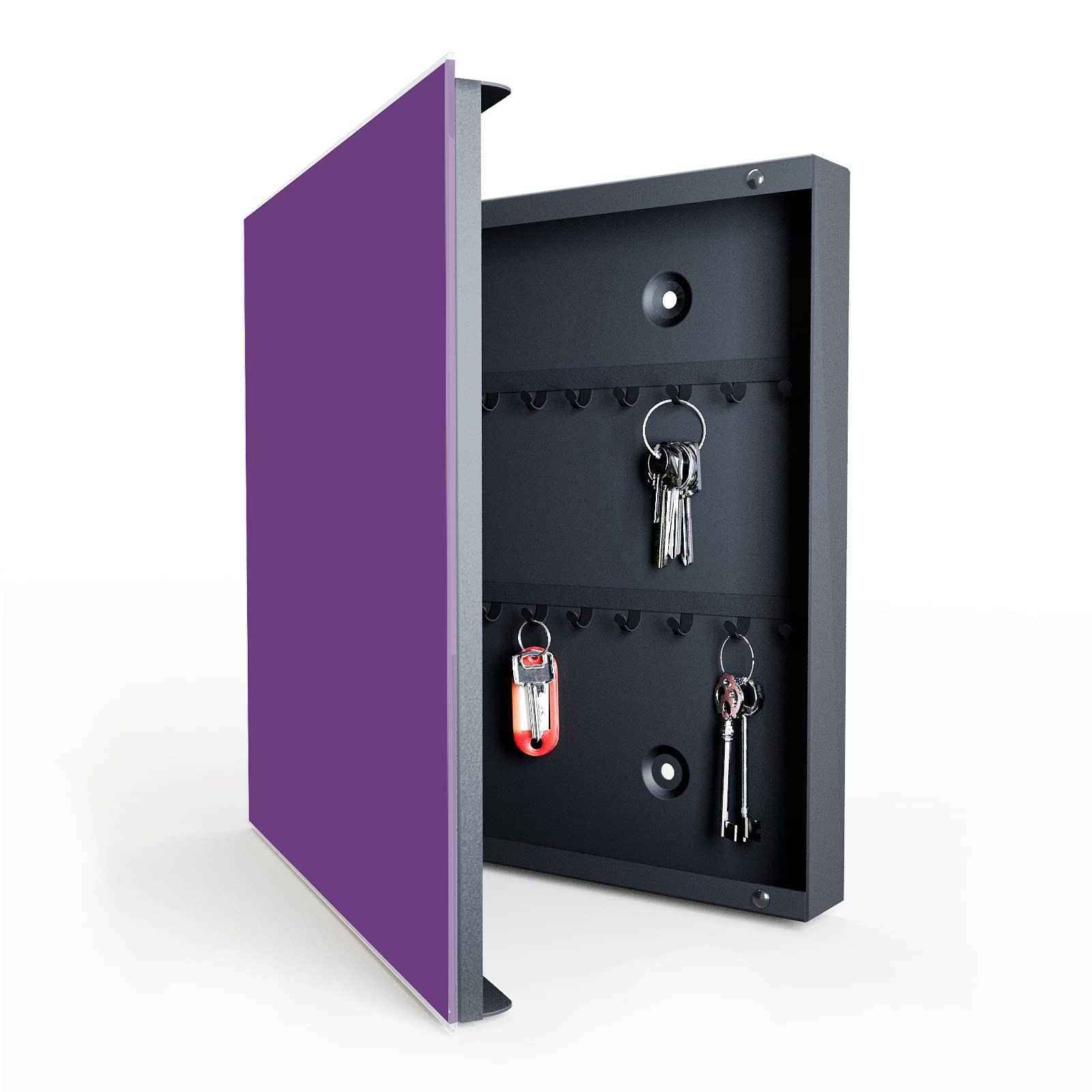 Glatter Schlüsselkasten vintage mit Motiv Lila Hintergrund II in geöffneter Innenansicht