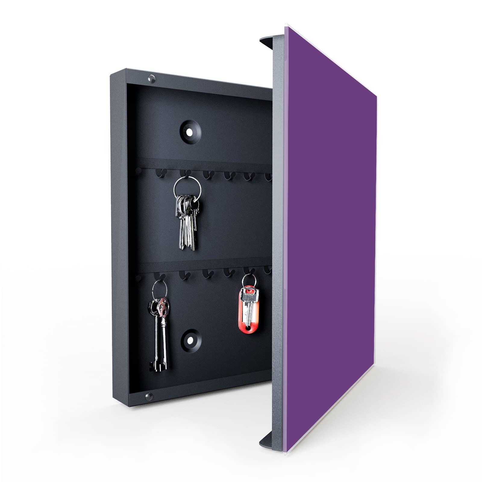 Kratzfester Schlüsselkasten mit Motiv Lila Hintergrund II in geöffneter Innenansicht