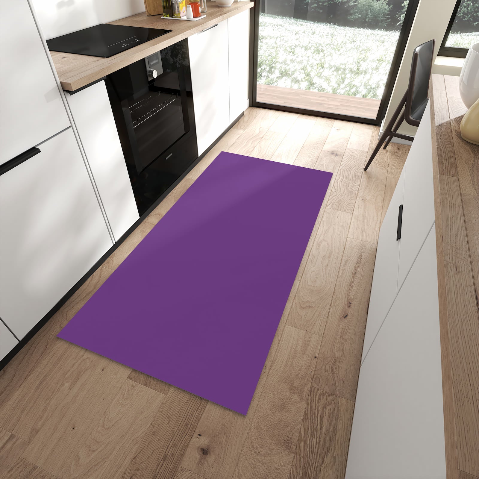 Rutschfester Küchenteppich mit Motiv Lila Hintergrund II für Trittkomfort in moderner Küche