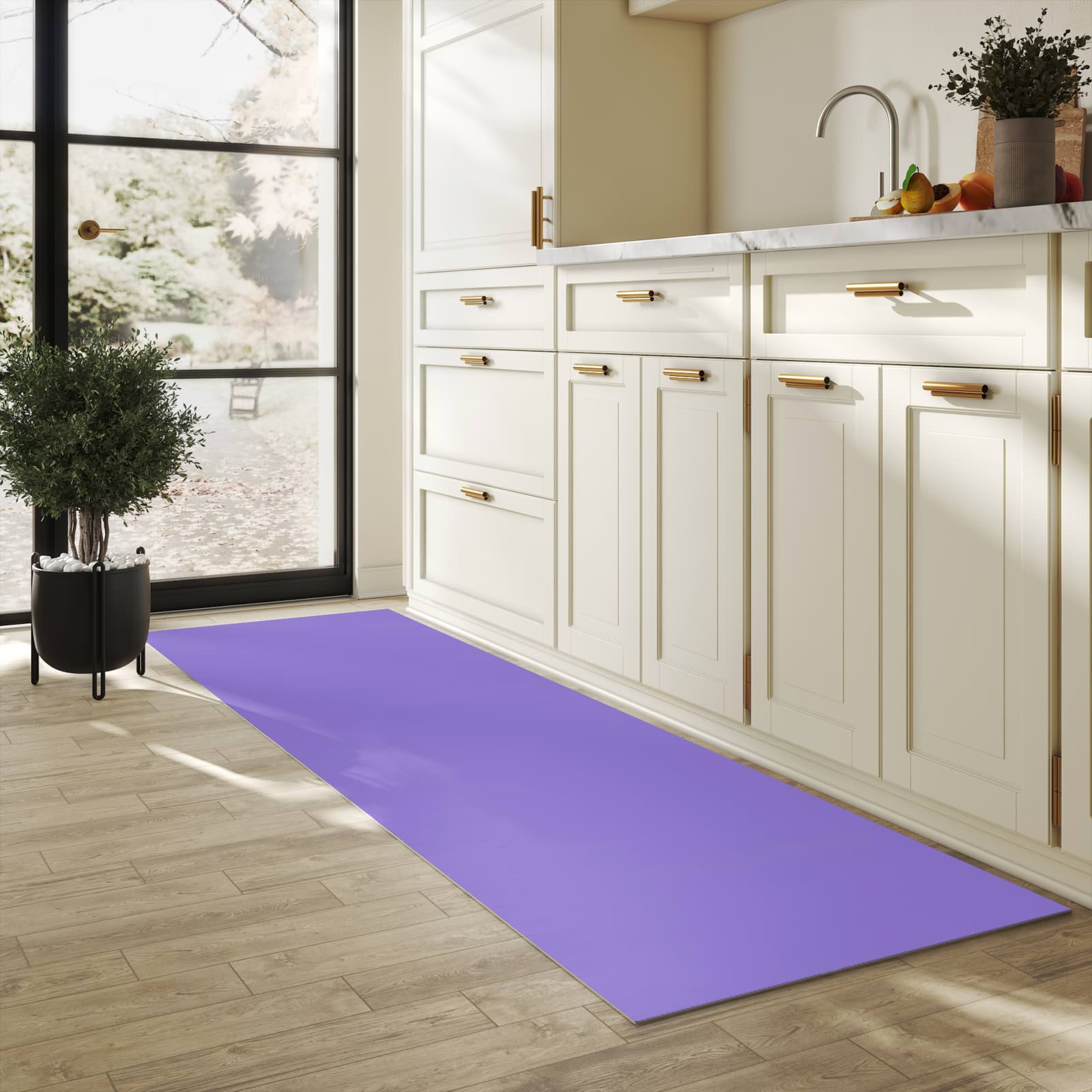 Küchenteppich mit Motiv Violetter Hintergrund I für Ordnung & Übersicht in heller Küche