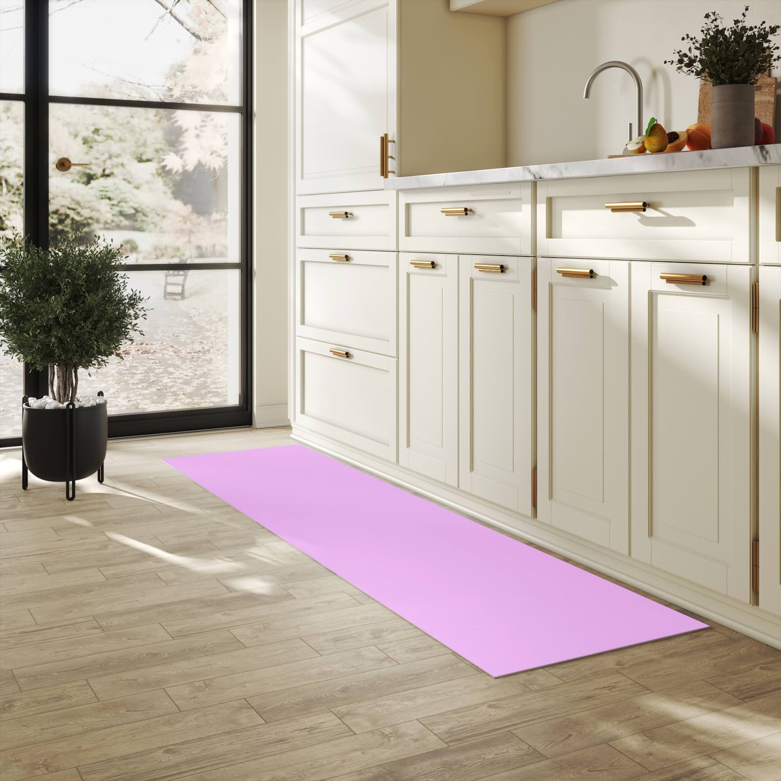 Waschbarer Küchenteppich mit Motiv Violetter Hintergrund II für Trittkomfort in heller Küche