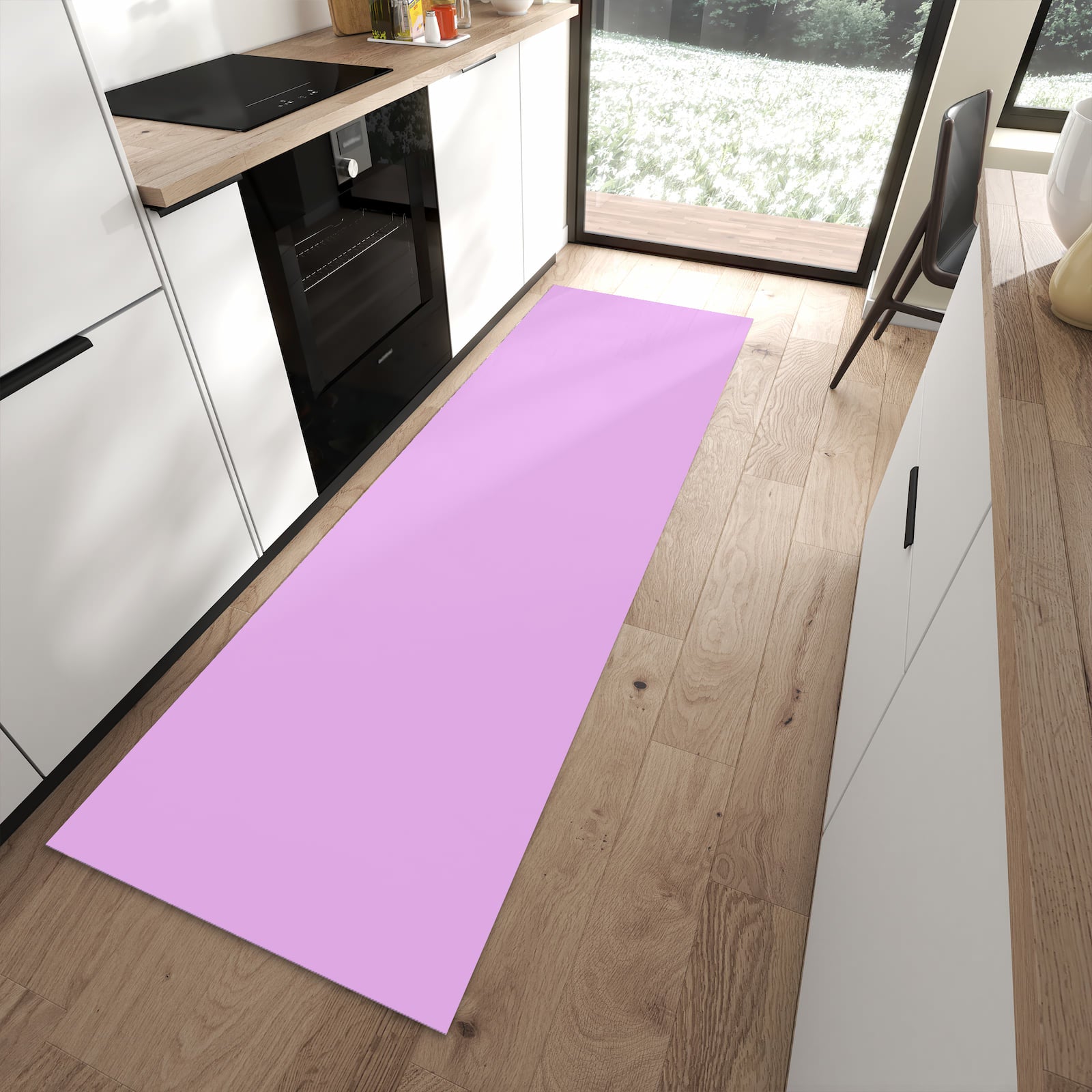 UV-beständiger Küchenläufer mit Motiv Violetter Hintergrund II in moderner Küche