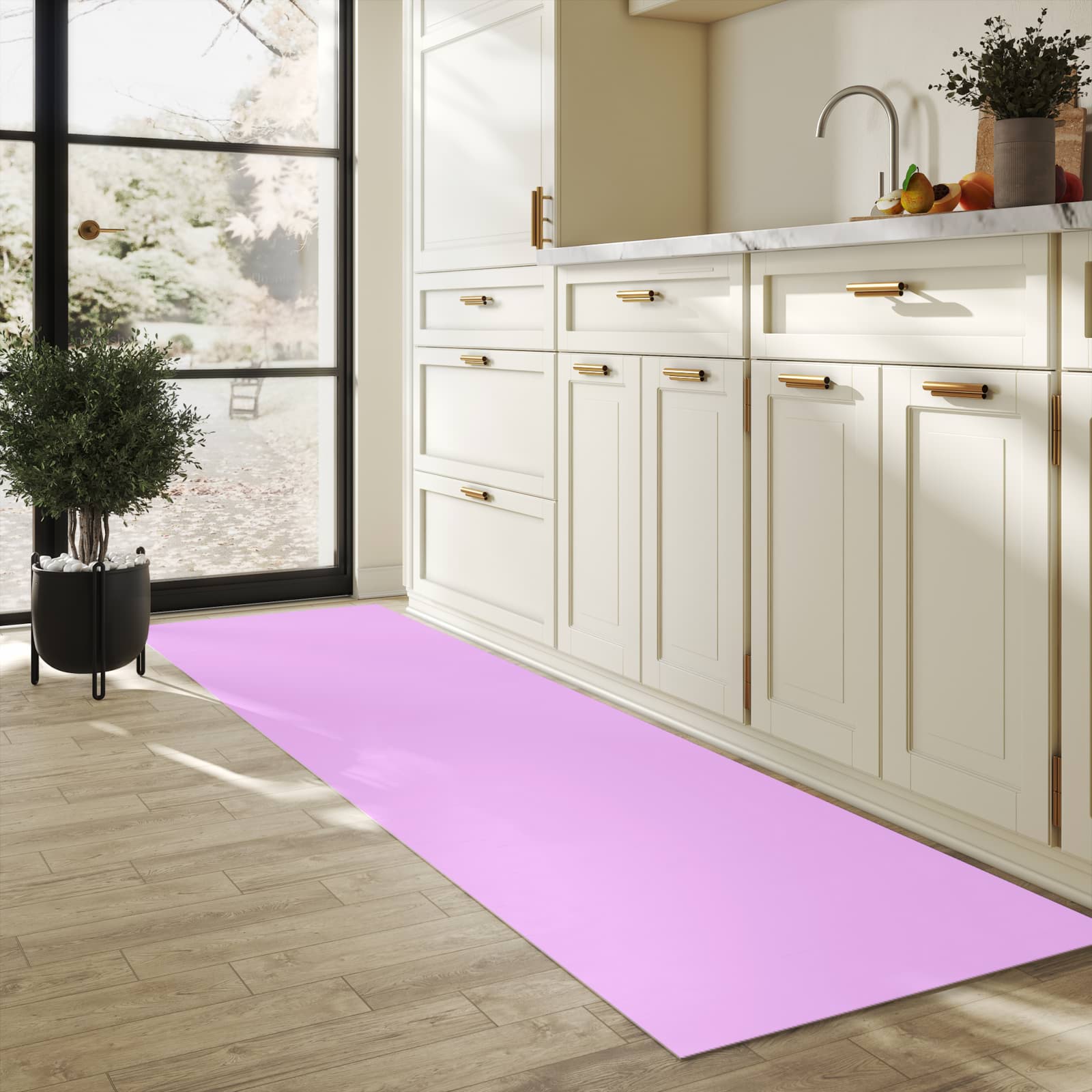 Pflegeleichter Läufer für Eingangsbereich mit Motiv Violetter Hintergrund II in heller Küche