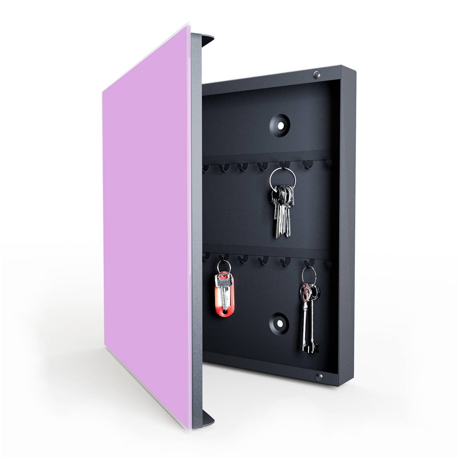 Schlüsselkasten ausgefallen mit glatter Oberfläche und Motiv Violetter Hintergrund II in geöffneter Innenansicht