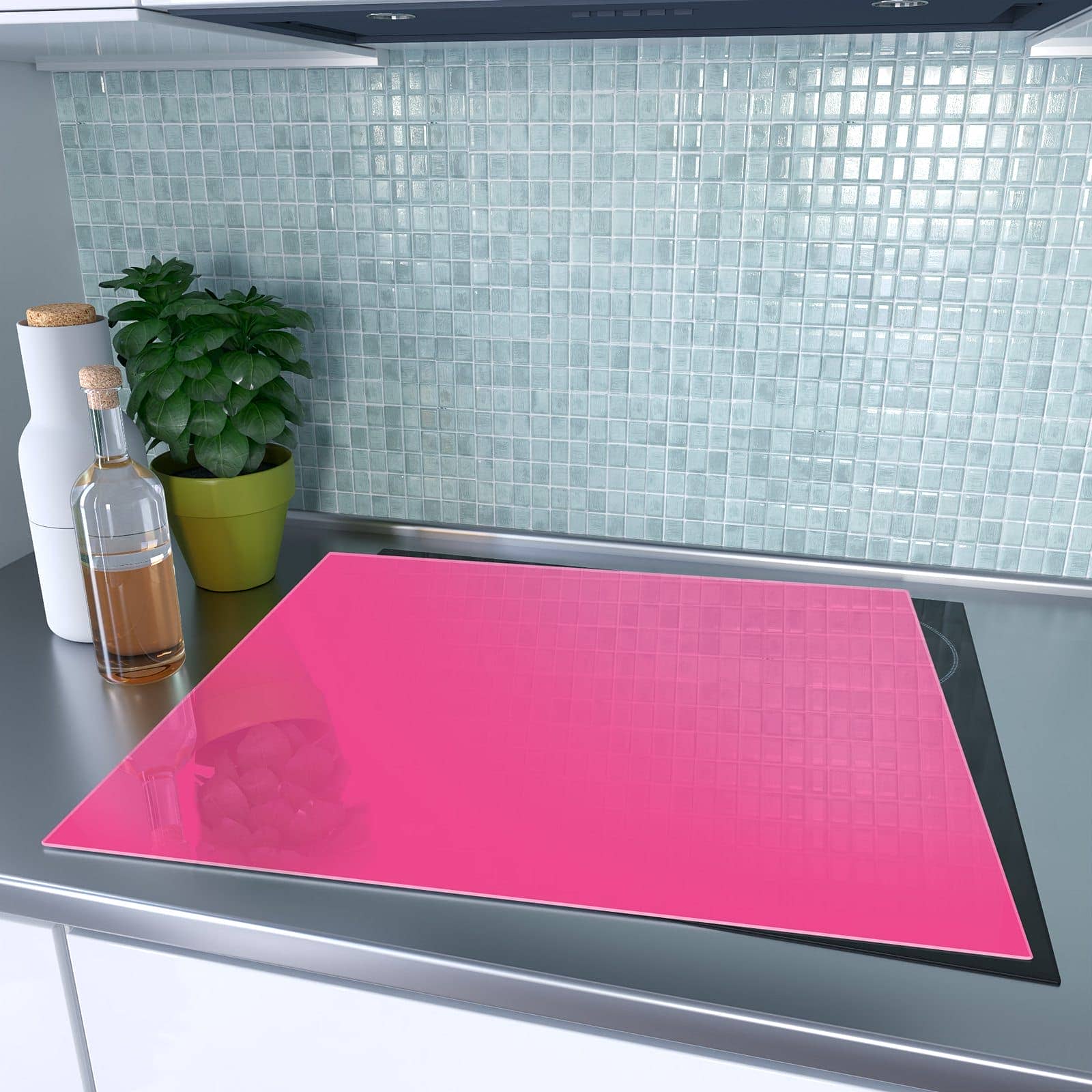 1-teilige Herdabdeckplatte mit Pinker Hintergrund-Motiv auf dem Ceranfeld