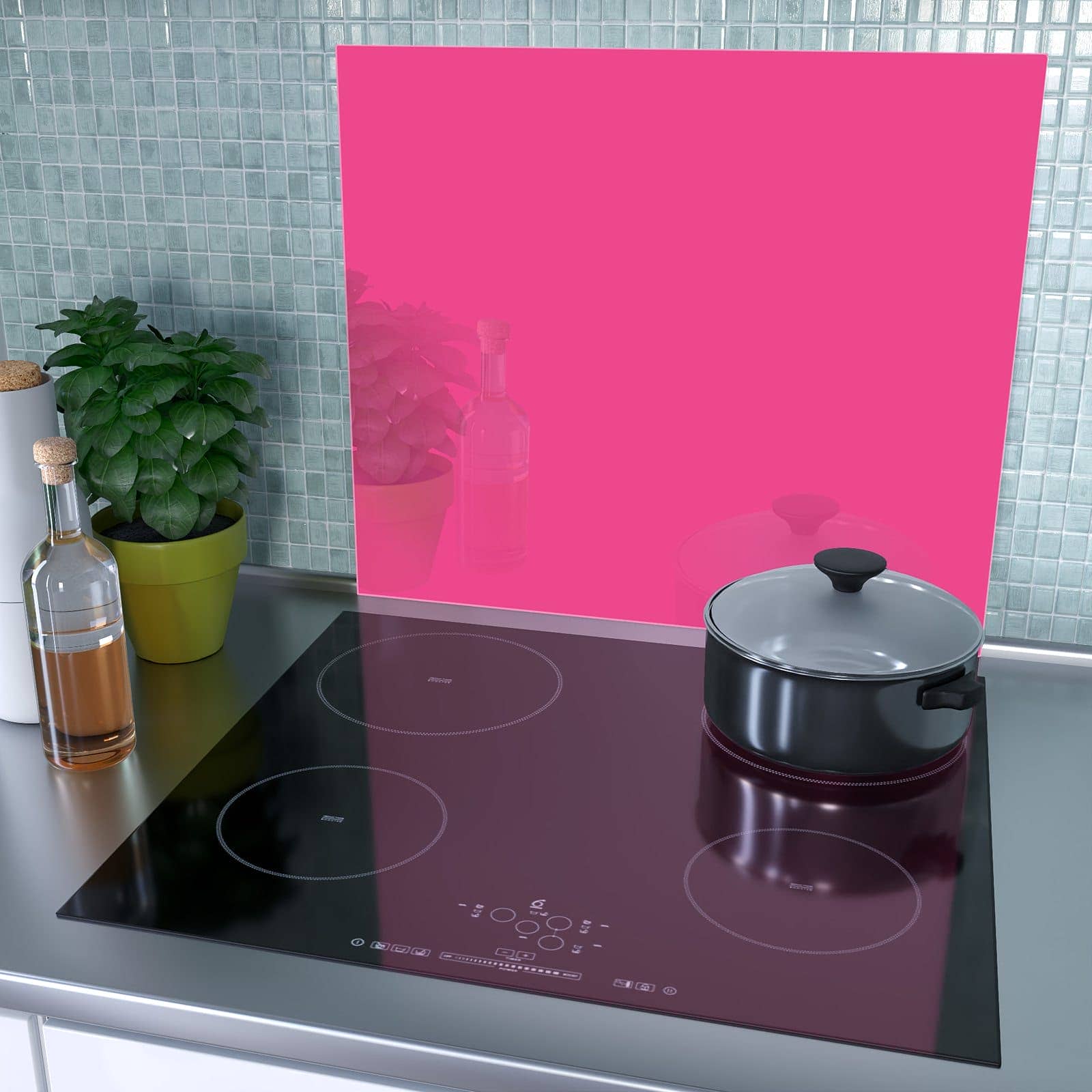 1-teilige Herdabdeckplatten mit Pinker Hintergrund-Motiv als Spritzschutz hinter dem Kochfeld
