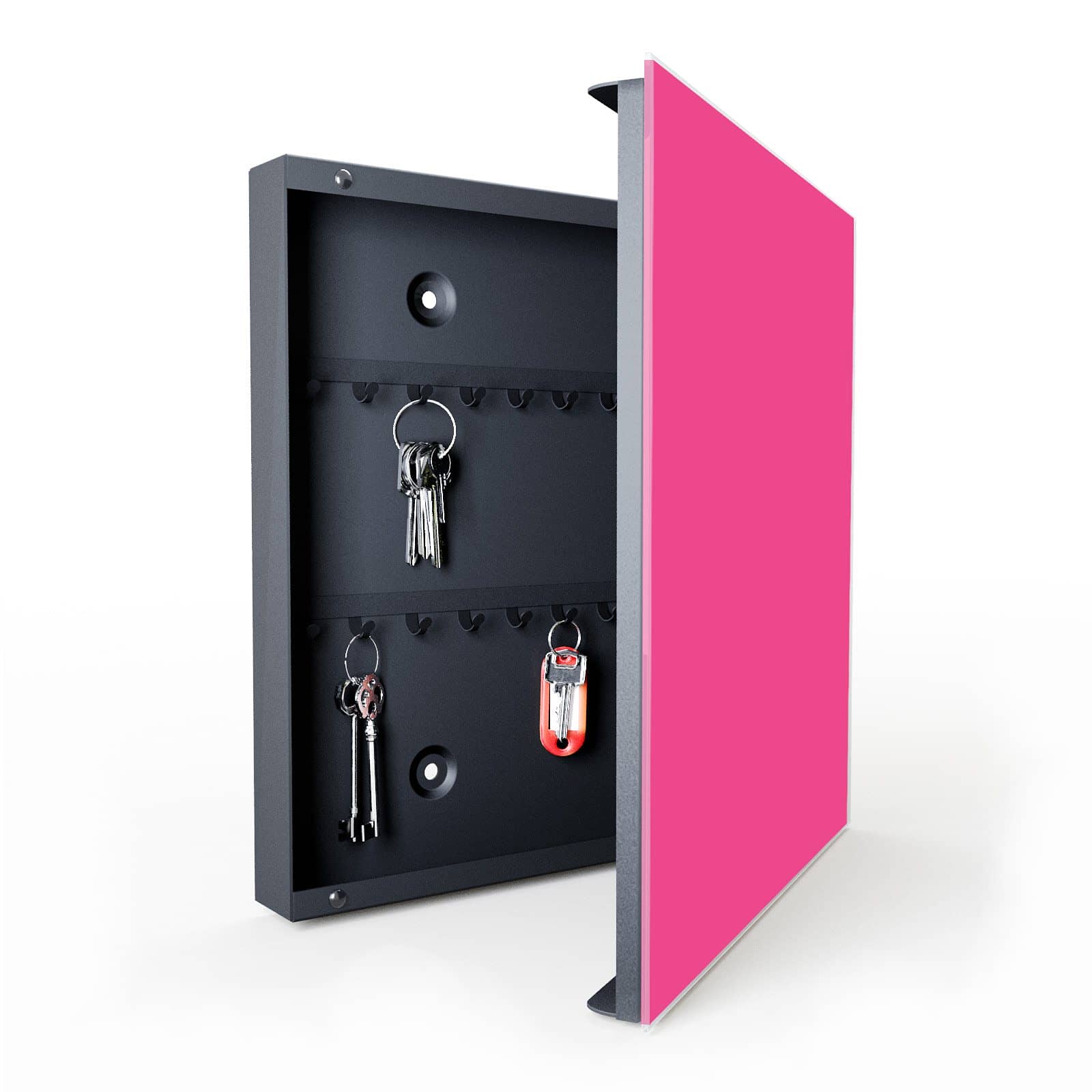 Kratzfester großer Schlüsselkasten mit Motiv Pinker Hintergrund in geöffneter Innenansicht