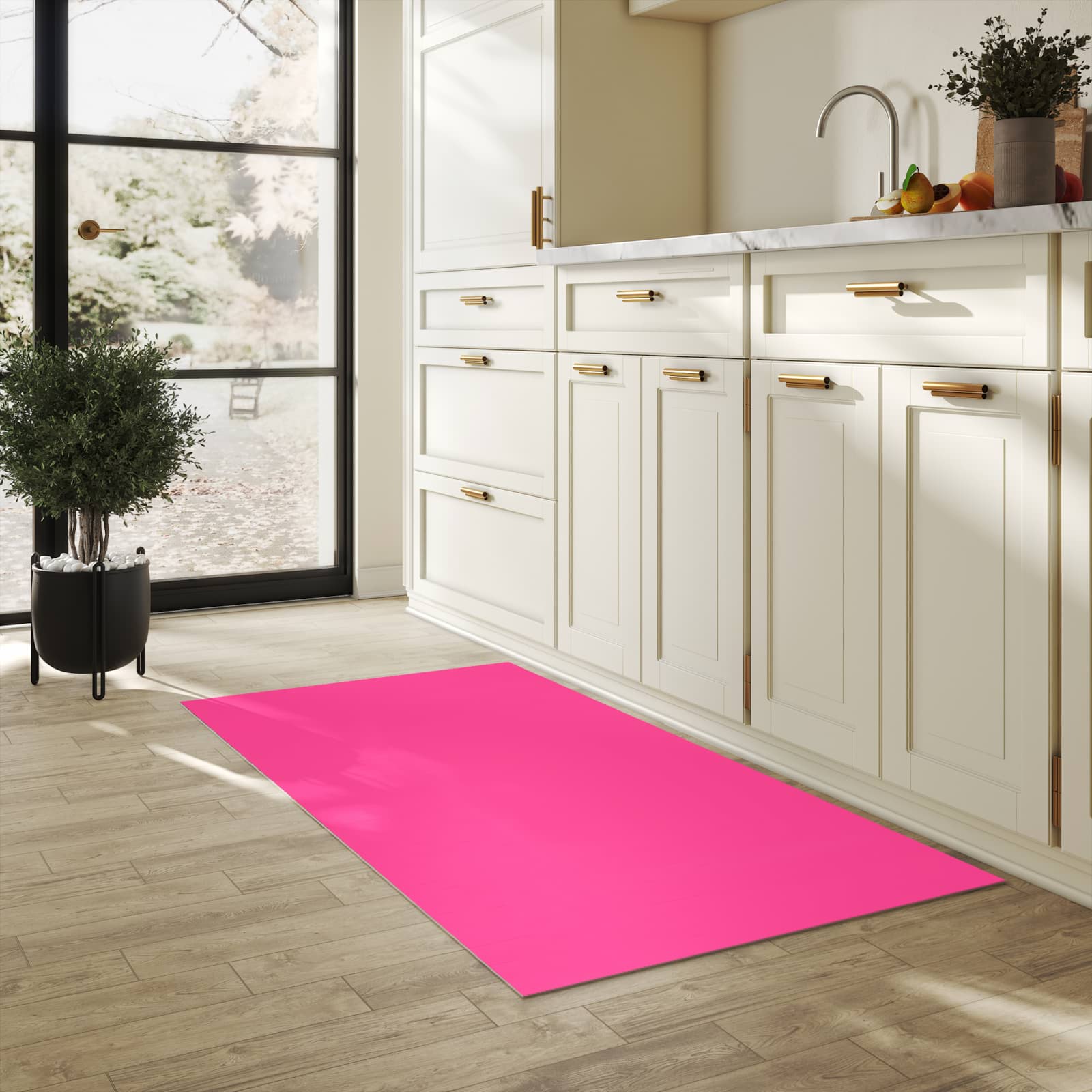 Küchenläufer mit Motiv Pinker Hintergrund in heller Küche für sichere Aufbewahrung