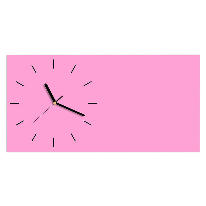 Wanduhr Rosa Hintergrund aus Glas – Querformat 60 × 30 cm mit Ziffernblatt Linie