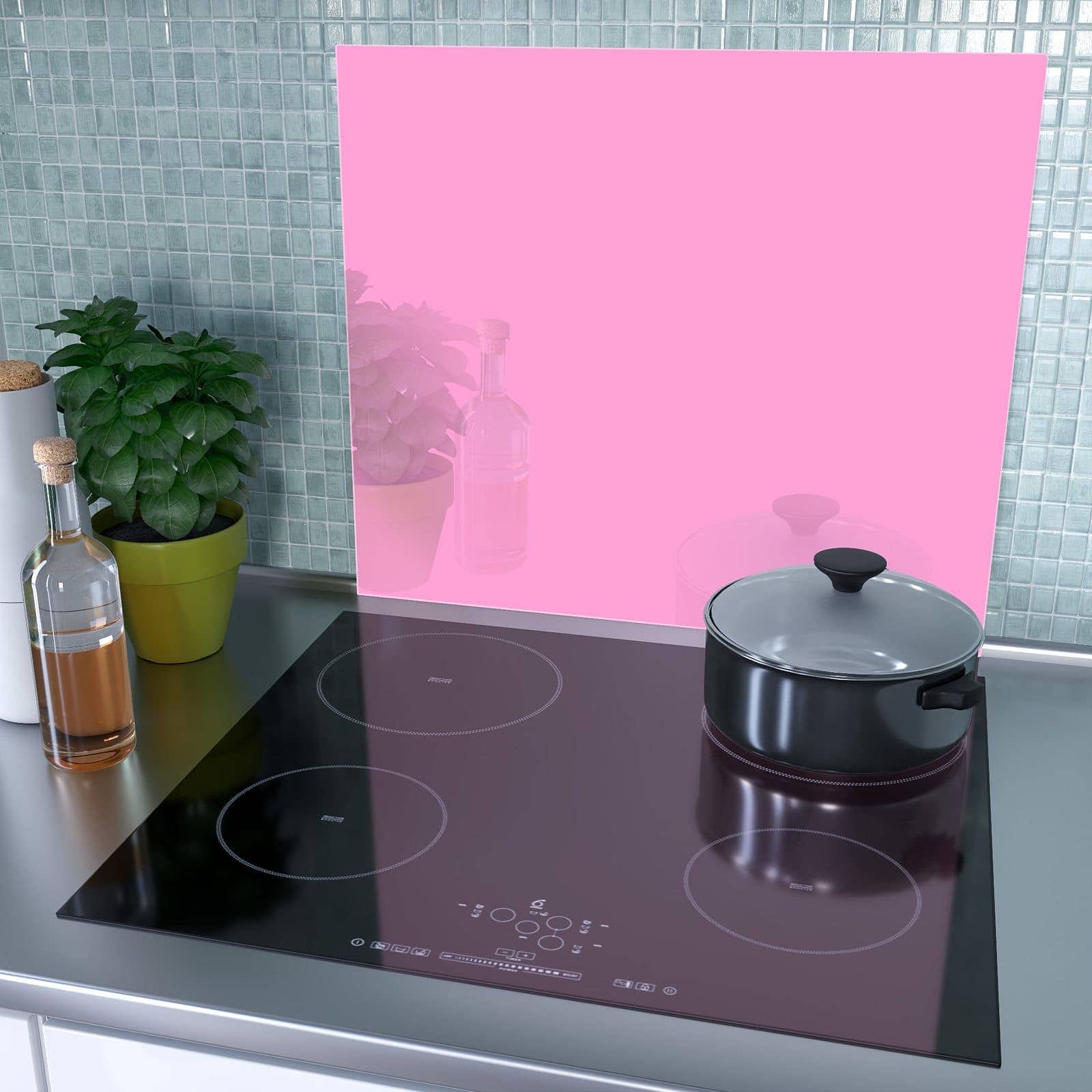 1-teilige Glasplatte für Herd mit Rosa Hintergrund-Motiv als Spritzschutz hinter dem Kochfeld