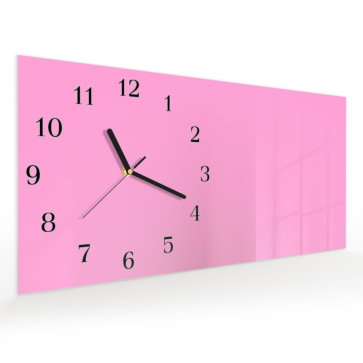 Vormontiert – mit Schwebeeffekt – Wanduhr Rosa Hintergrund aus Glas – Querformat 60 × 30 cm