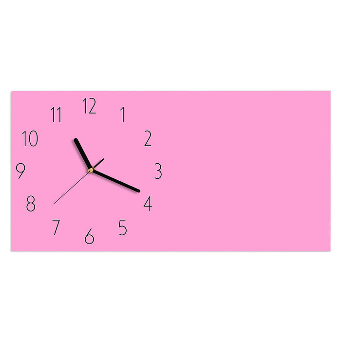 Wanduhr Rosa Hintergrund aus Glas – Querformat 60 × 30 cm mit Ziffernblatt Elegant