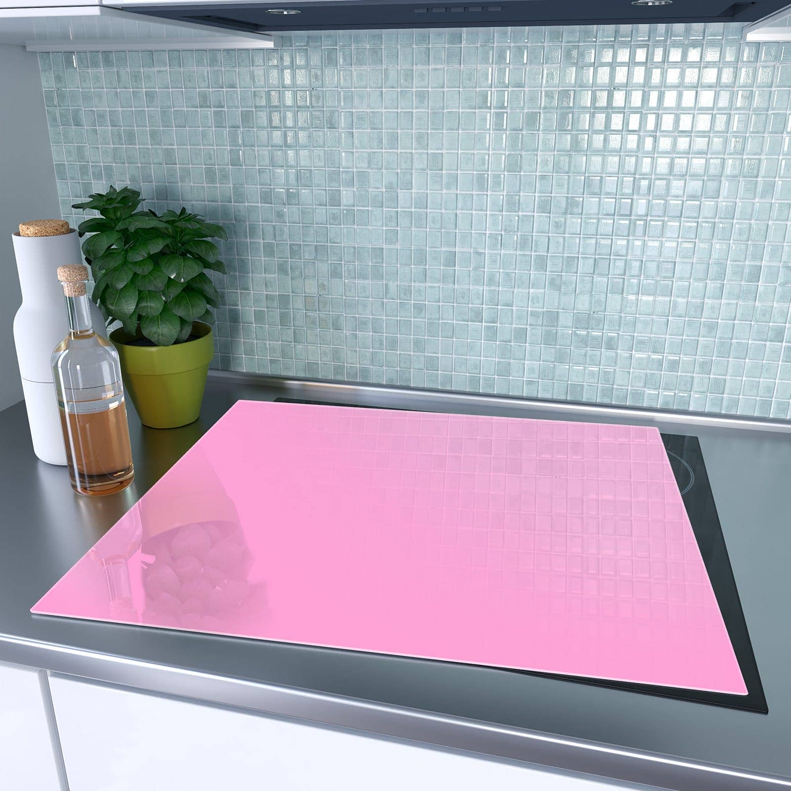 1-teilige Abdeckung für Herdplatte mit Rosa Hintergrund-Motiv auf dem Ceranfeld
