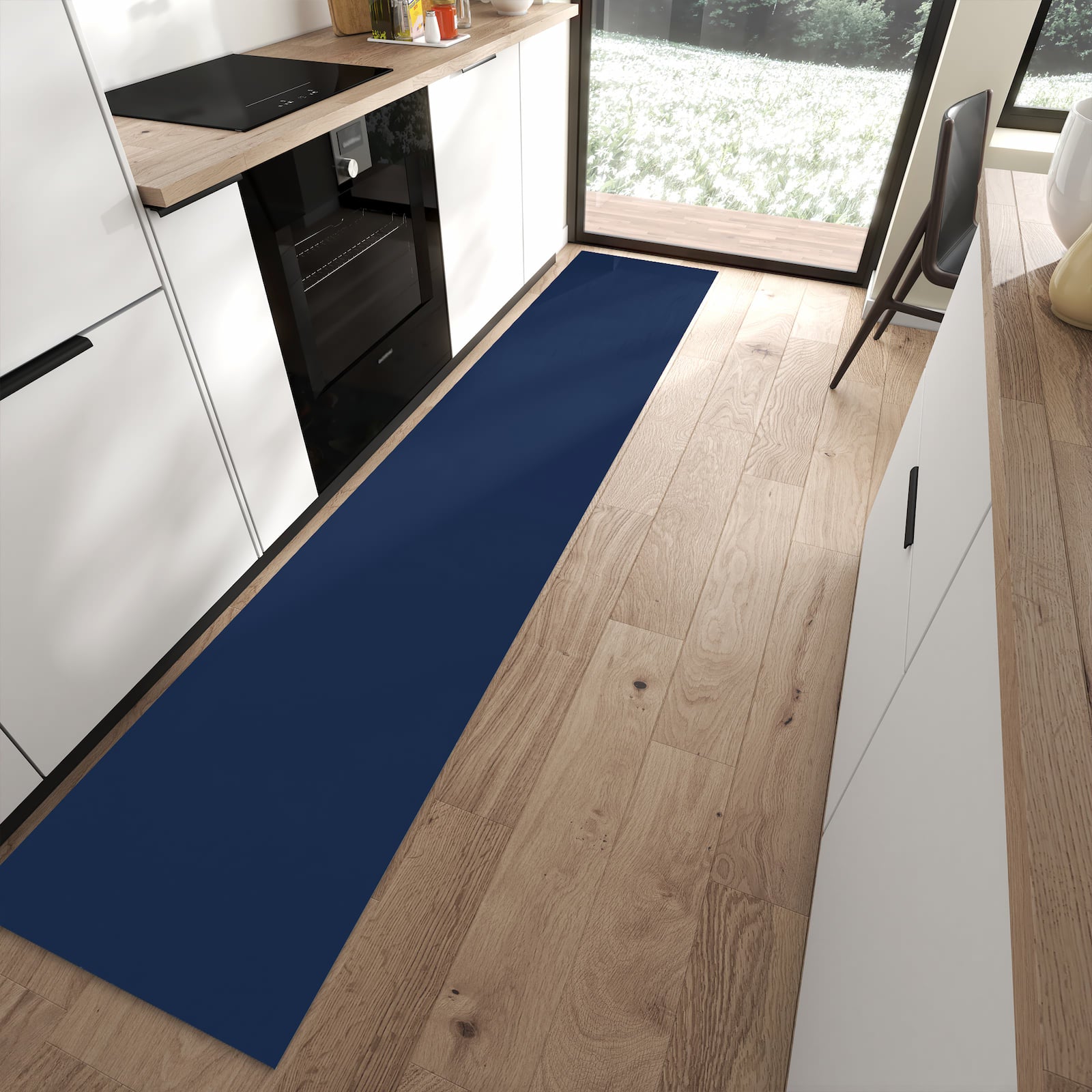 Küchenteppich mit Motiv Marineblauer Hintergrund I für angenehme Haptik in moderner Küche