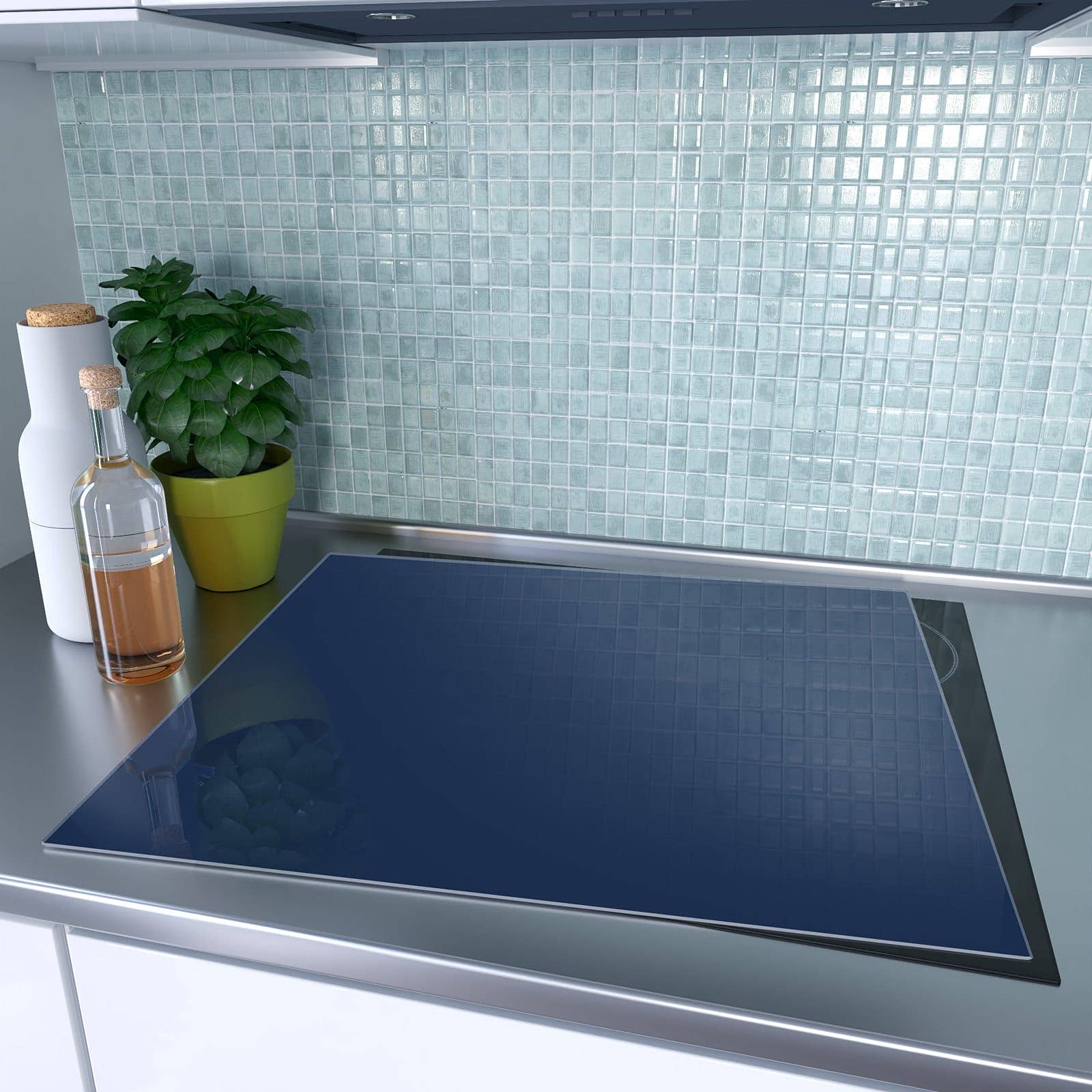 1-teilige Abdeckplatten für Ceranfeld mit Marineblauer Hintergrund I-Motiv auf dem Ceranfeld