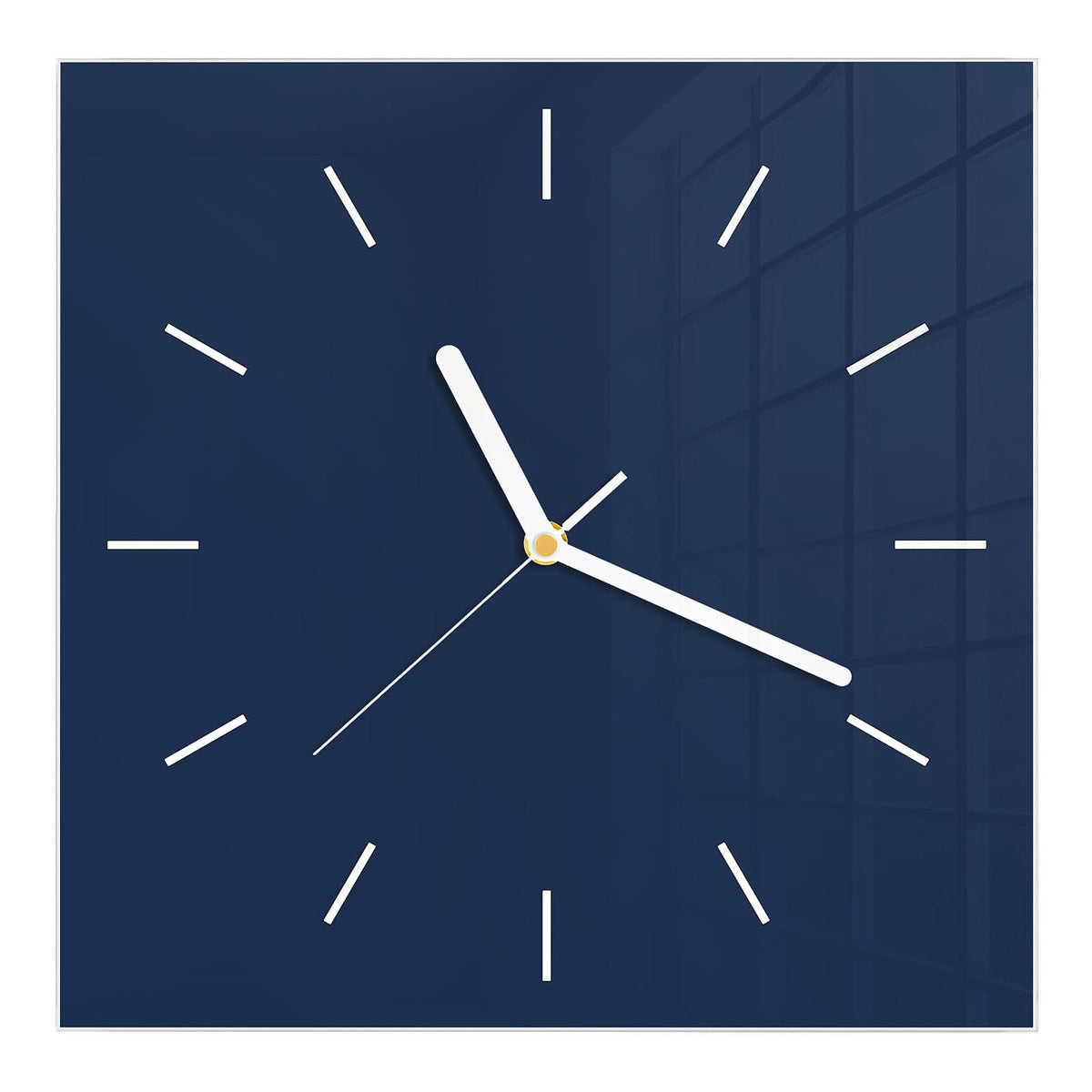 Wanduhr aus Glas, Ziffernblatt Linie mit Motiv Mitternachtsblau: Vollflächiges sehr dunkles, graustichiges Marineblau