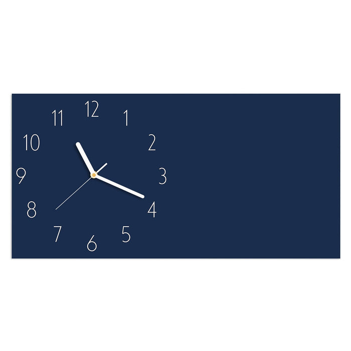 Wanduhr Marineblauer Hintergrund I aus Glas – Querformat 60 × 30 cm mit Ziffernblatt Elegant