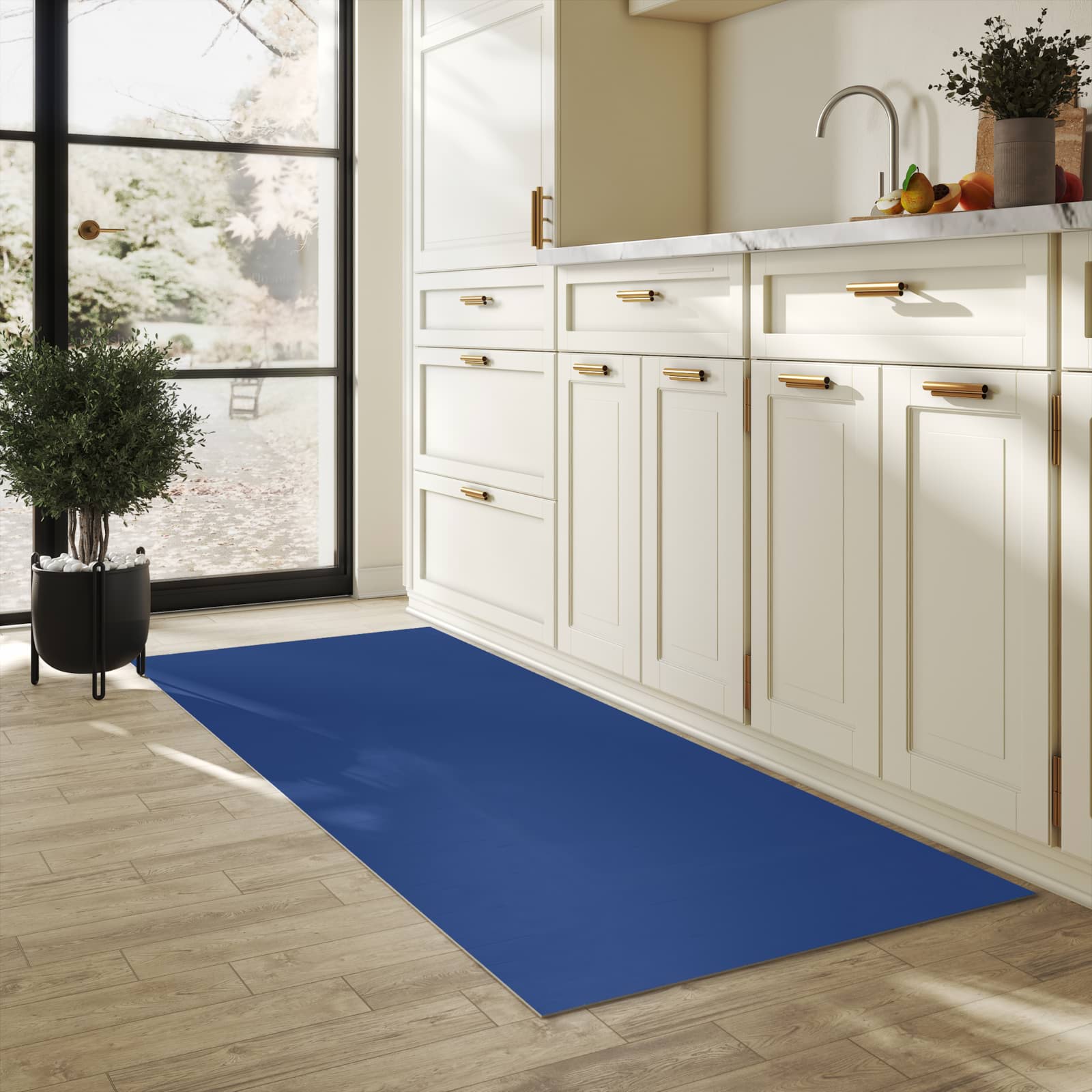 Küchenteppich mit Motiv Marineblauer Hintergrund III für Trittkomfort in heller Küche