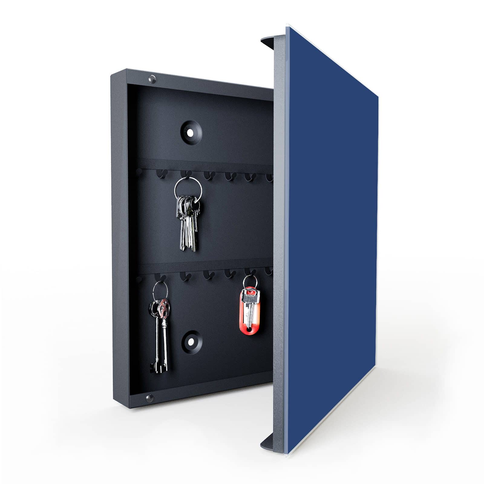 Kratzfeste Schlüsselbox mit Motiv Marineblauer Hintergrund III in geöffneter Innenansicht