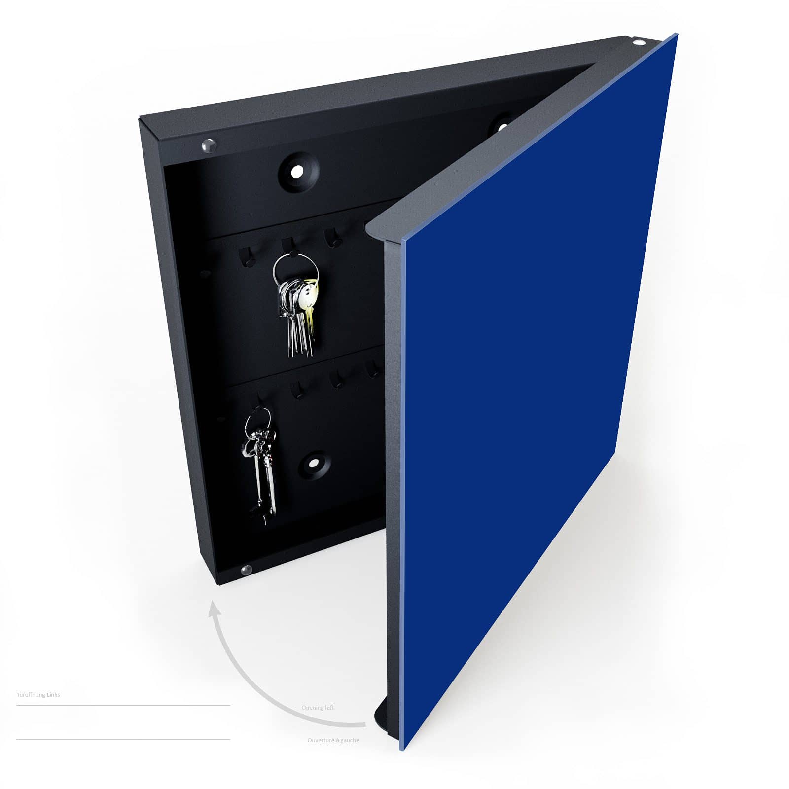 Passgenauer großer Schlüsselkasten mit Motiv Königsblauer Hintergrund I halboffen mit Schlüsseln