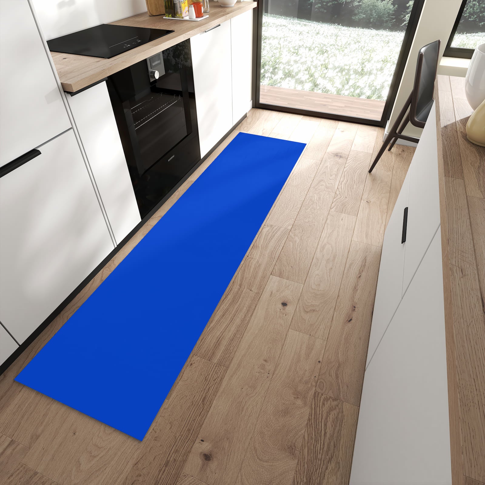 Rutschfester Küchenteppich mit Motiv Königsblauer Hintergrund III für Trittkomfort in moderner Küche