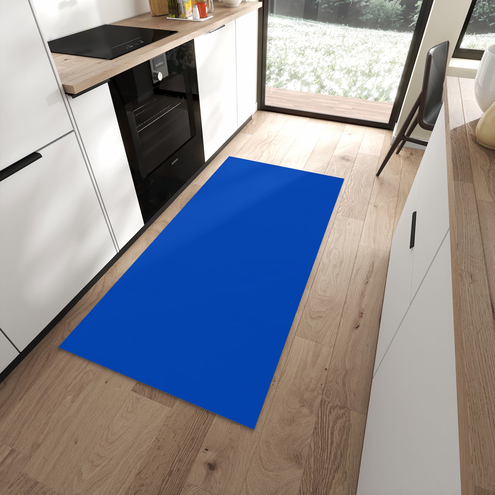 Pflegeleichter Küchenläufer mit Motiv Dunkelblauer Hintergrund II in moderner Küche