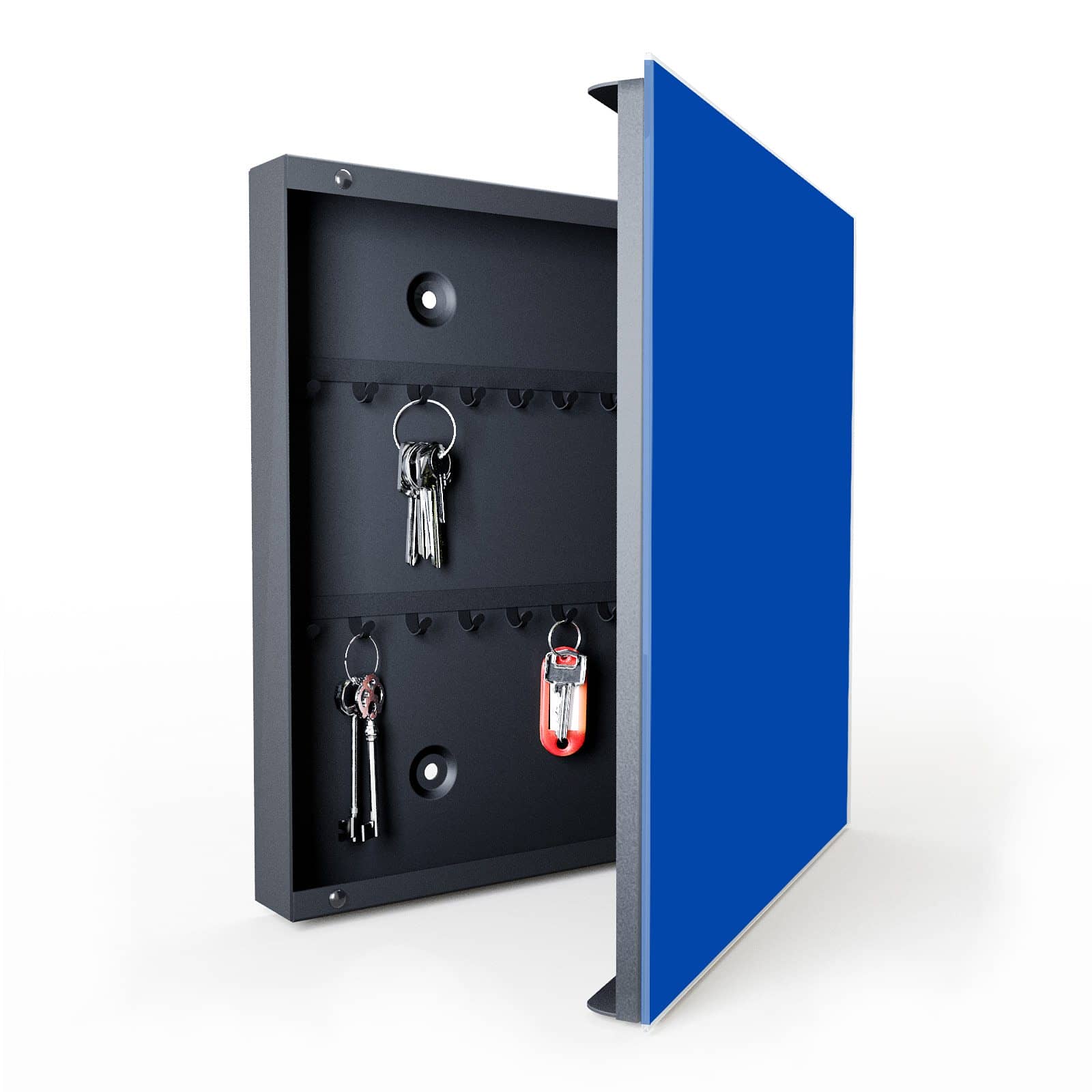 Farbbeständige Schlüsselaufbewahrung wand mit Motiv Dunkelblauer Hintergrund II in geöffneter Innenansicht