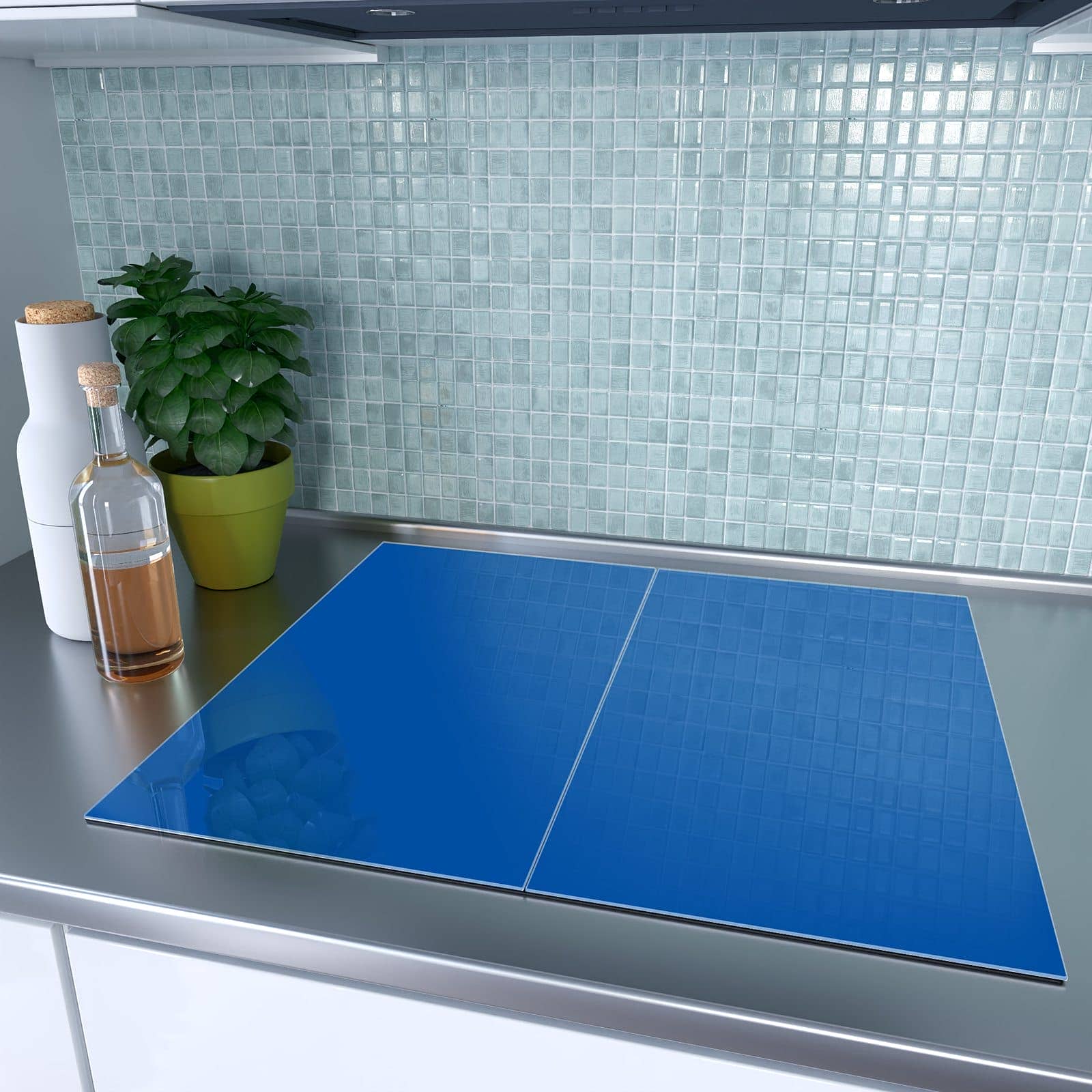 2-teilige Herdabdeckung mit Dunkelblauer Hintergrund III-Motiv auf dem Ceranfeld