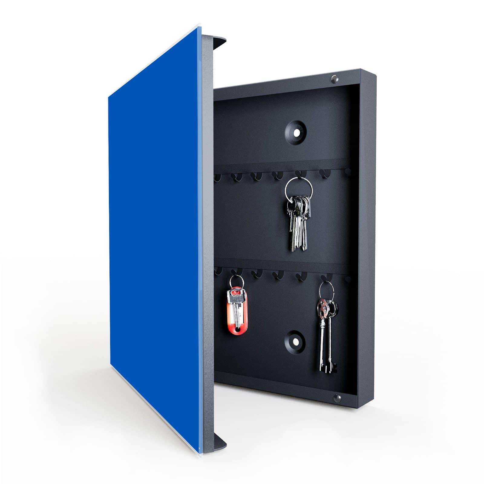 Passgenaue Schlüsselbox mit Motiv Blauer Hintergrund I in geöffneter Innenansicht