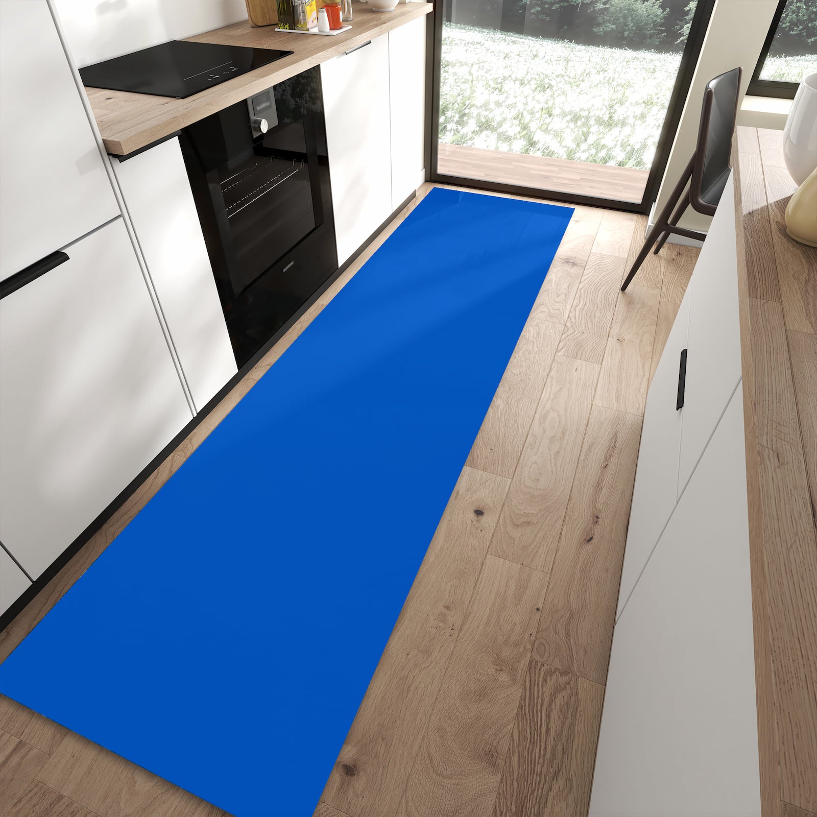 Küchenteppich mit Motiv Blauer Hintergrund I für angenehmes Stehen in moderner Küche