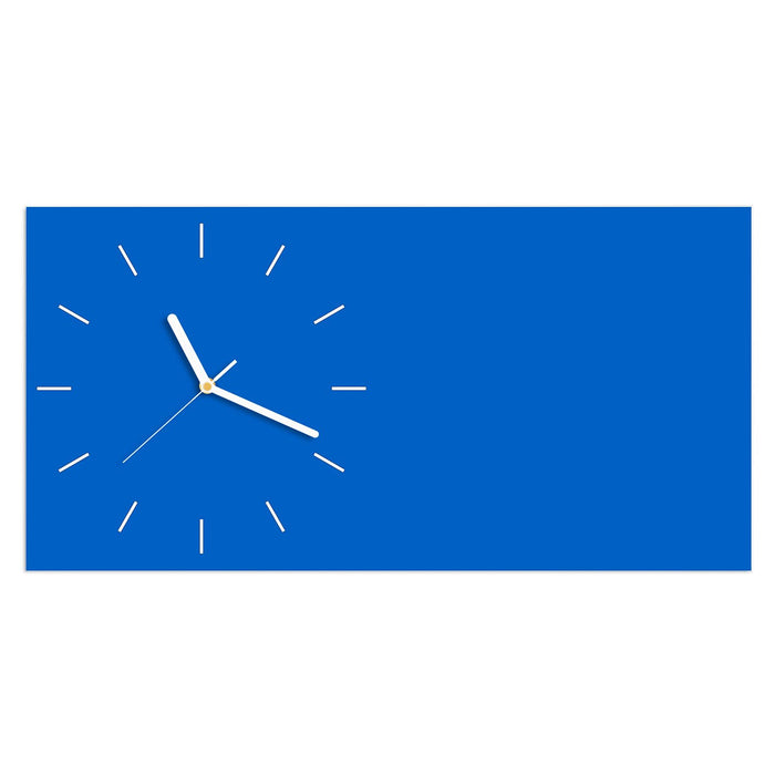 Wanduhr Blauer Hintergrund II aus Glas – Querformat 60 × 30 cm mit Ziffernblatt Linie
