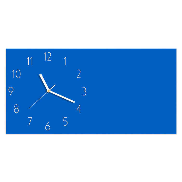 Wanduhr Blauer Hintergrund II aus Glas – Querformat 60 × 30 cm mit Ziffernblatt Elegant
