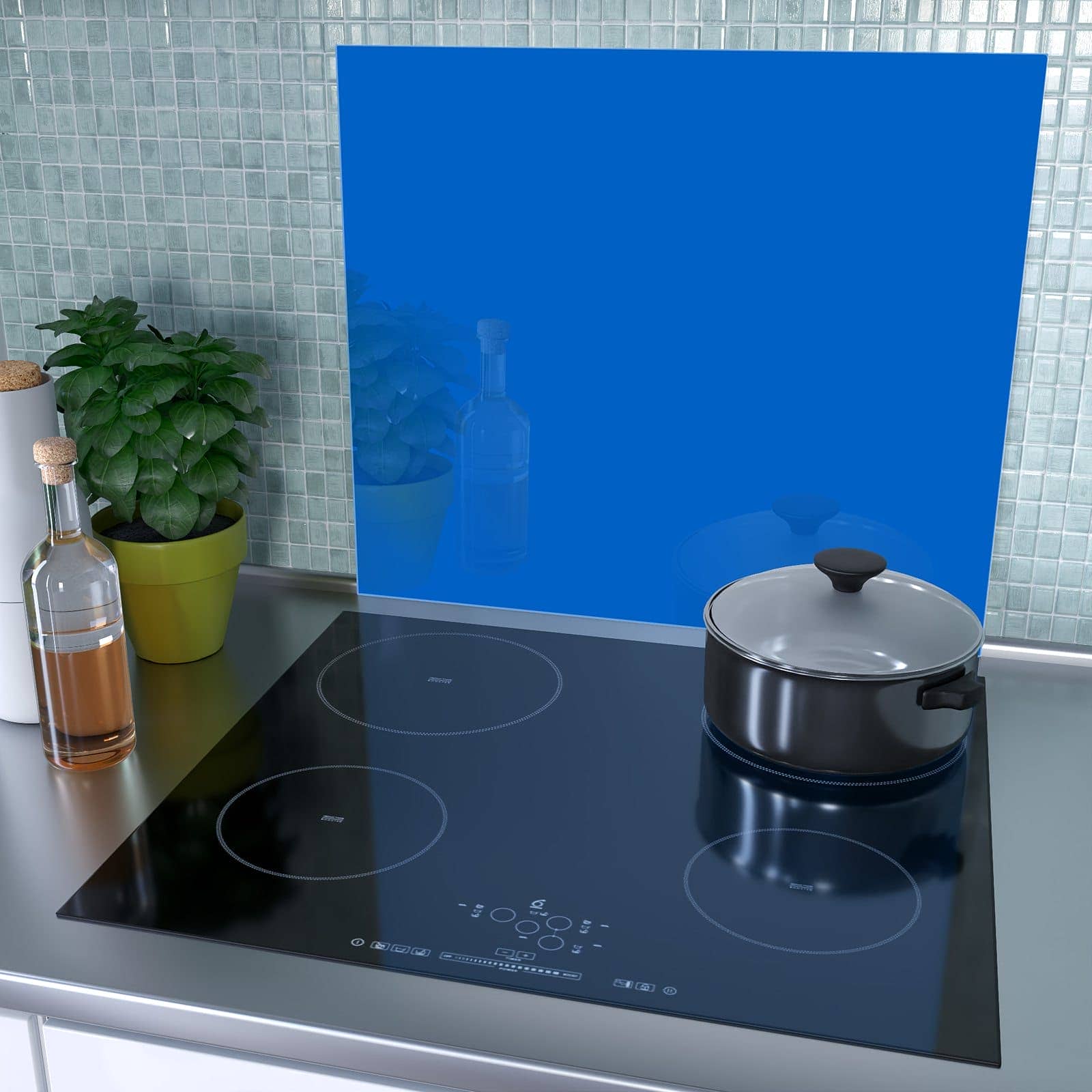 1-teilige Herdabdeckung mit Blauer Hintergrund II-Motiv als Spritzschutz hinter dem Kochfeld