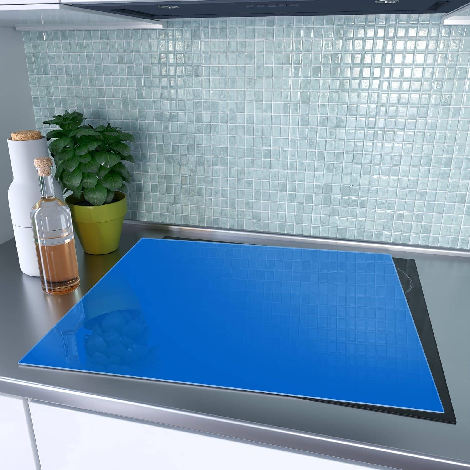 1-teilige Herdabdeckung aus Glas mit Blauer Hintergrund II-Motiv auf dem Ceranfeld