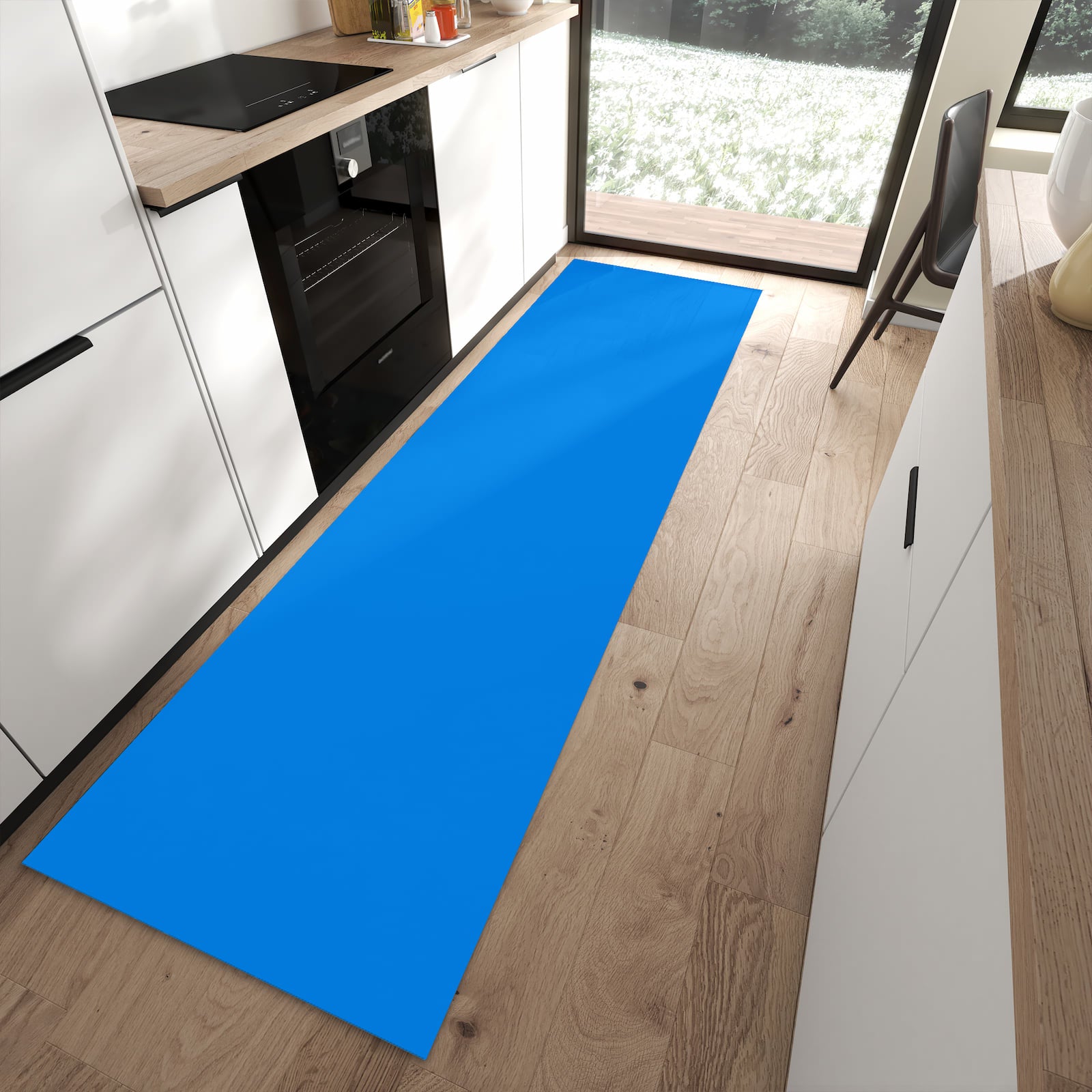 Hygienischer Läufer für die Küche mit Motiv Hellblauer Hintergrund I in moderner Küche