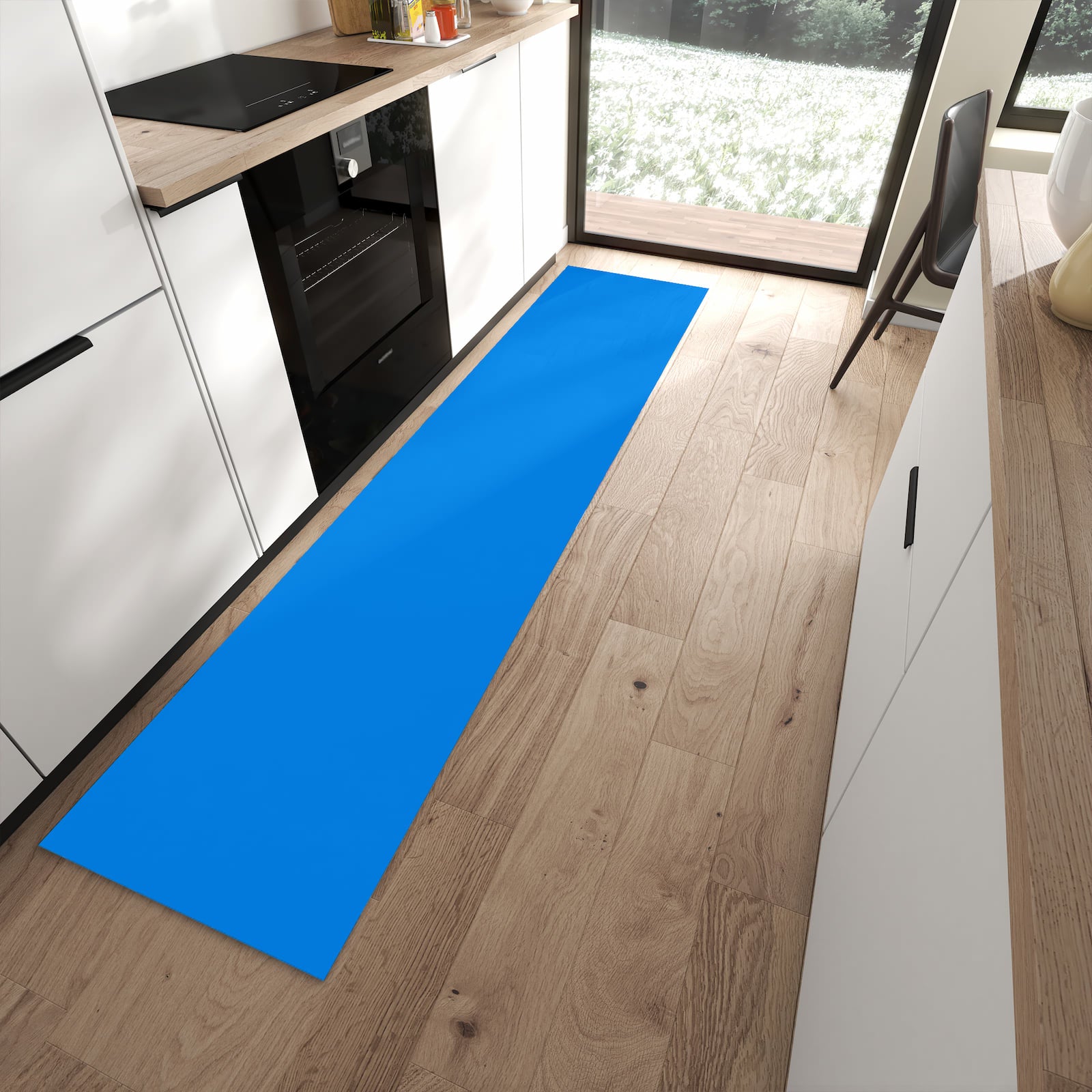 Pflegeleichter Teppich für die Küche mit Motiv Hellblauer Hintergrund I in moderner Küche