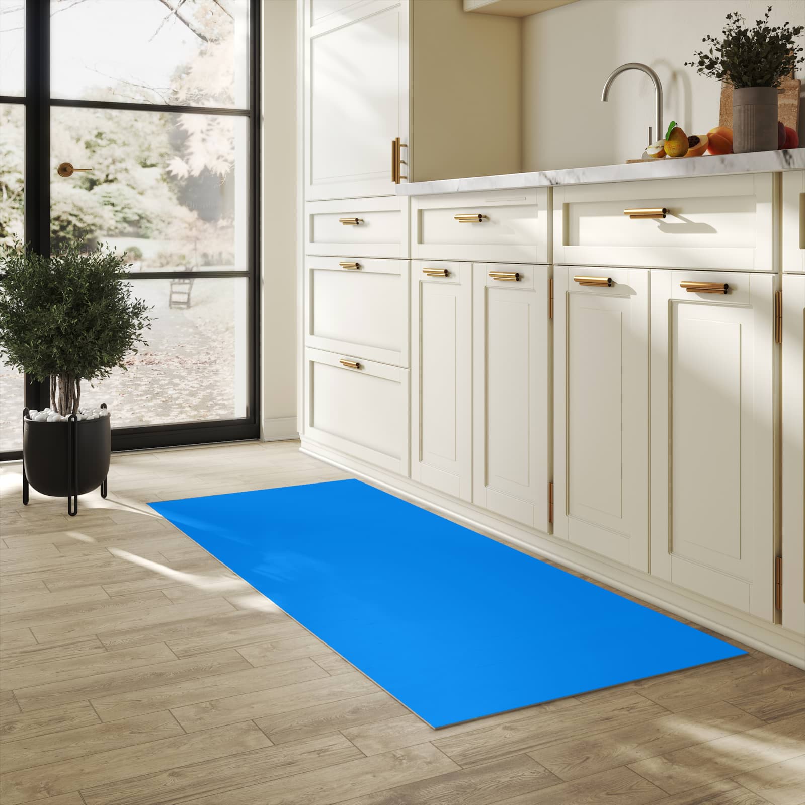 Rutschfester Küchenläufer mit Motiv Hellblauer Hintergrund I in heller Küche zum Waschen