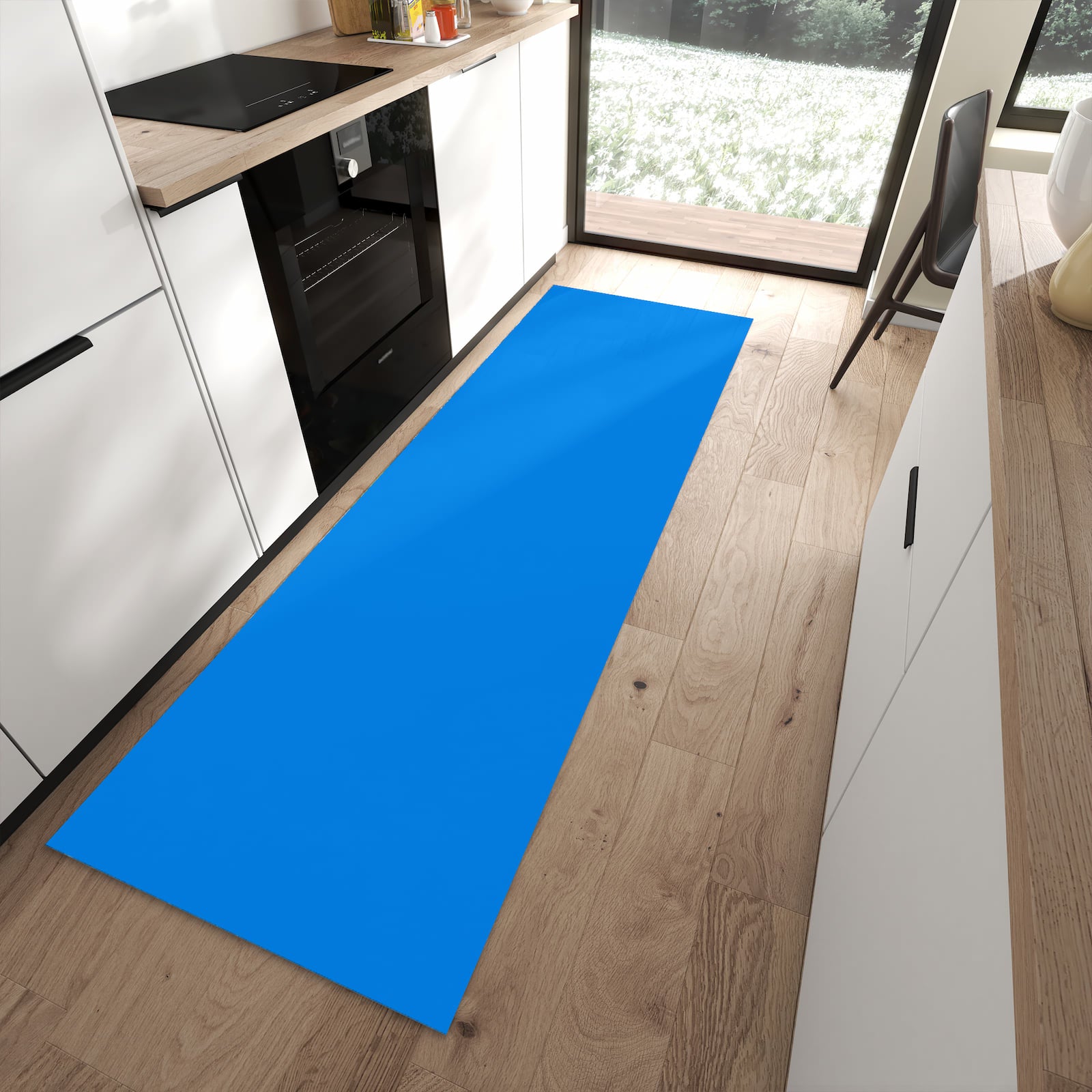 Küchenläufer mit Motiv Hellblauer Hintergrund I für angenehme Haptik in moderner Küche