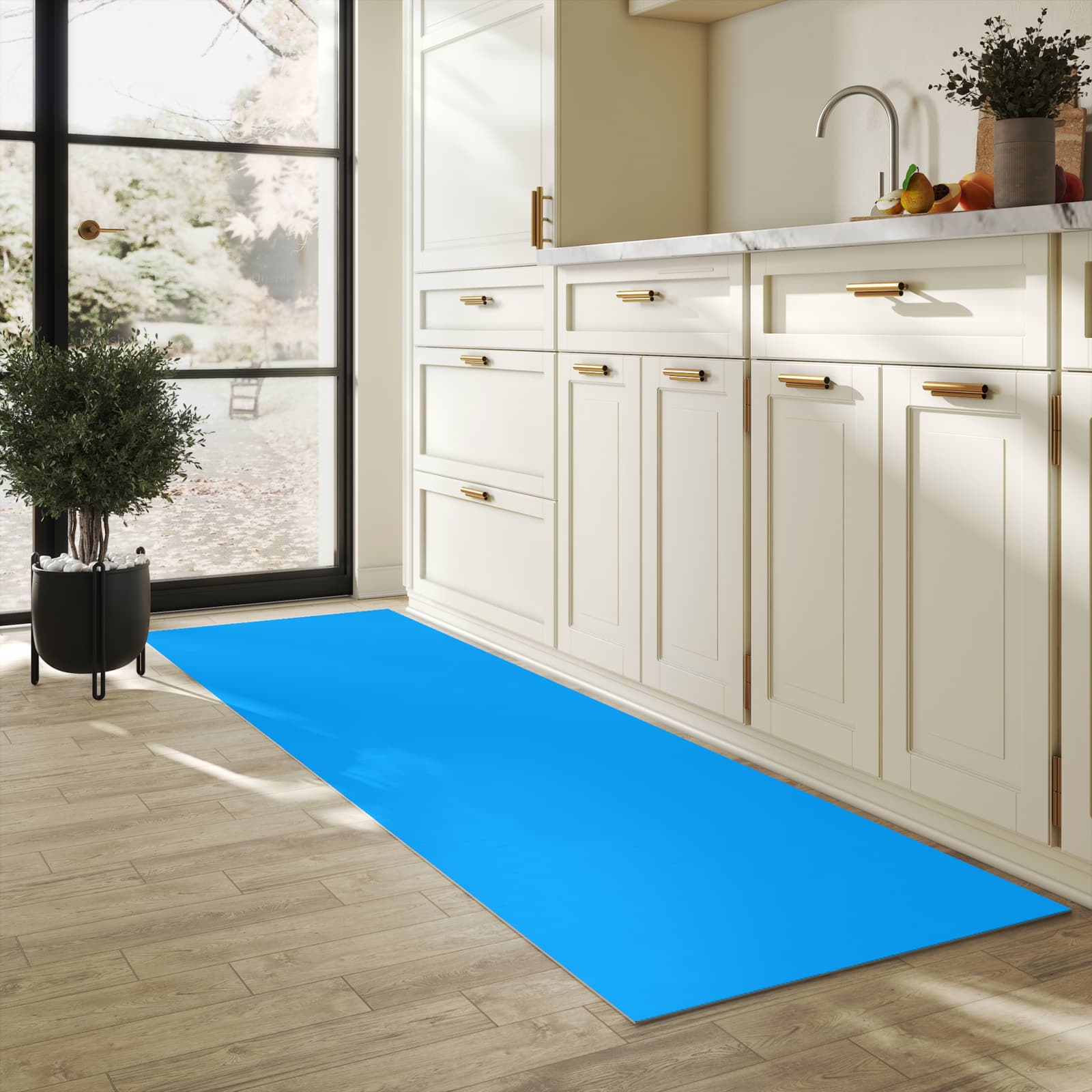 Abriebfester Küchenteppich mit Motiv Hellblauer Hintergrund II in heller Küche