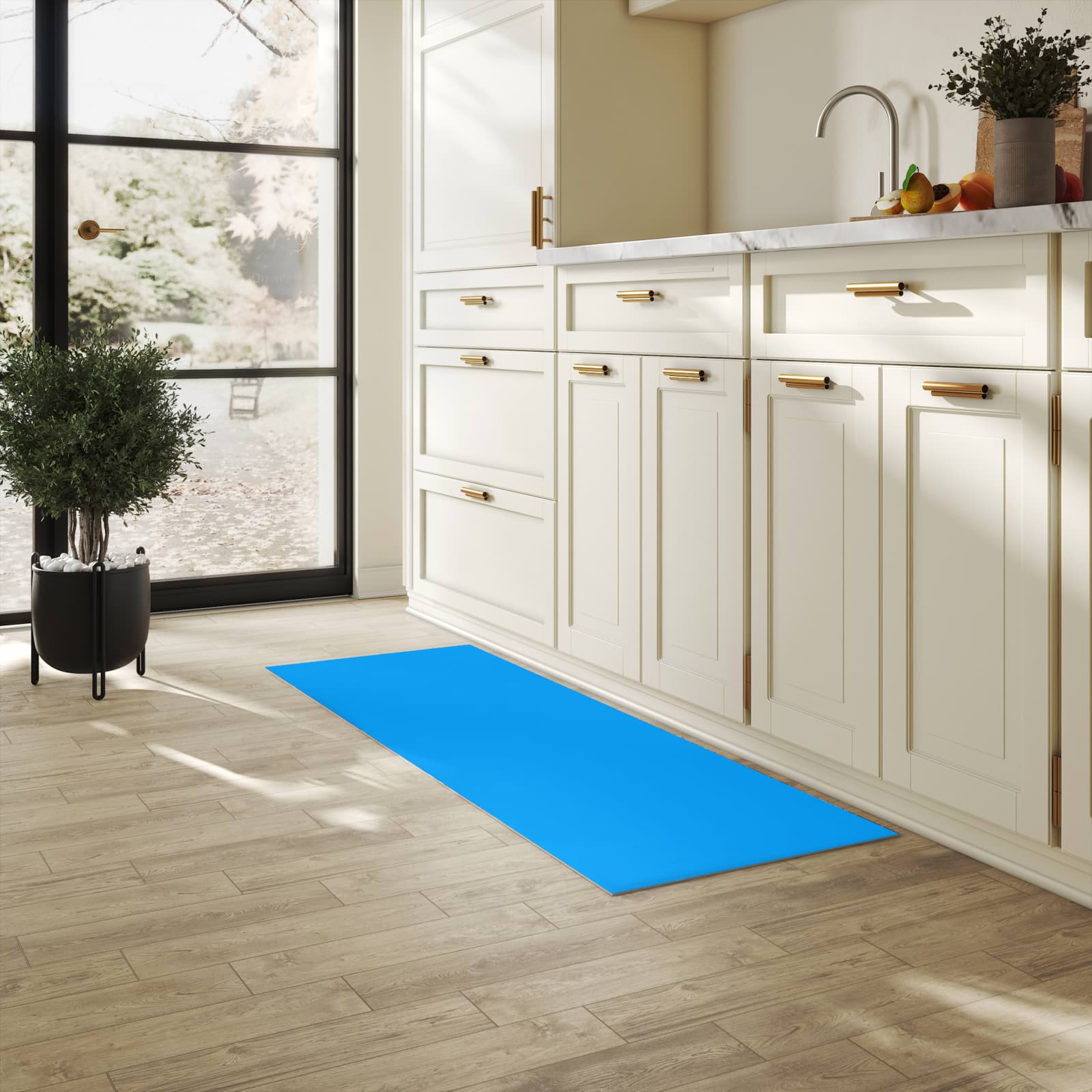 Küchenteppich mit Motiv Hellblauer Hintergrund II für Ordnung & Übersicht in heller Küche