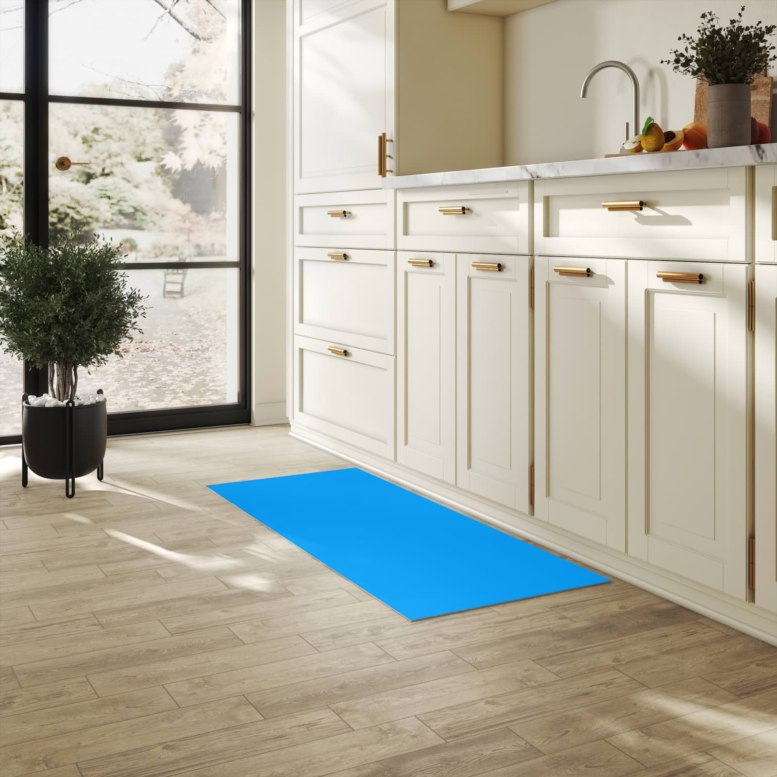 Bodenschonender Küchenteppich mit Motiv Hellblauer Hintergrund II in heller Küche