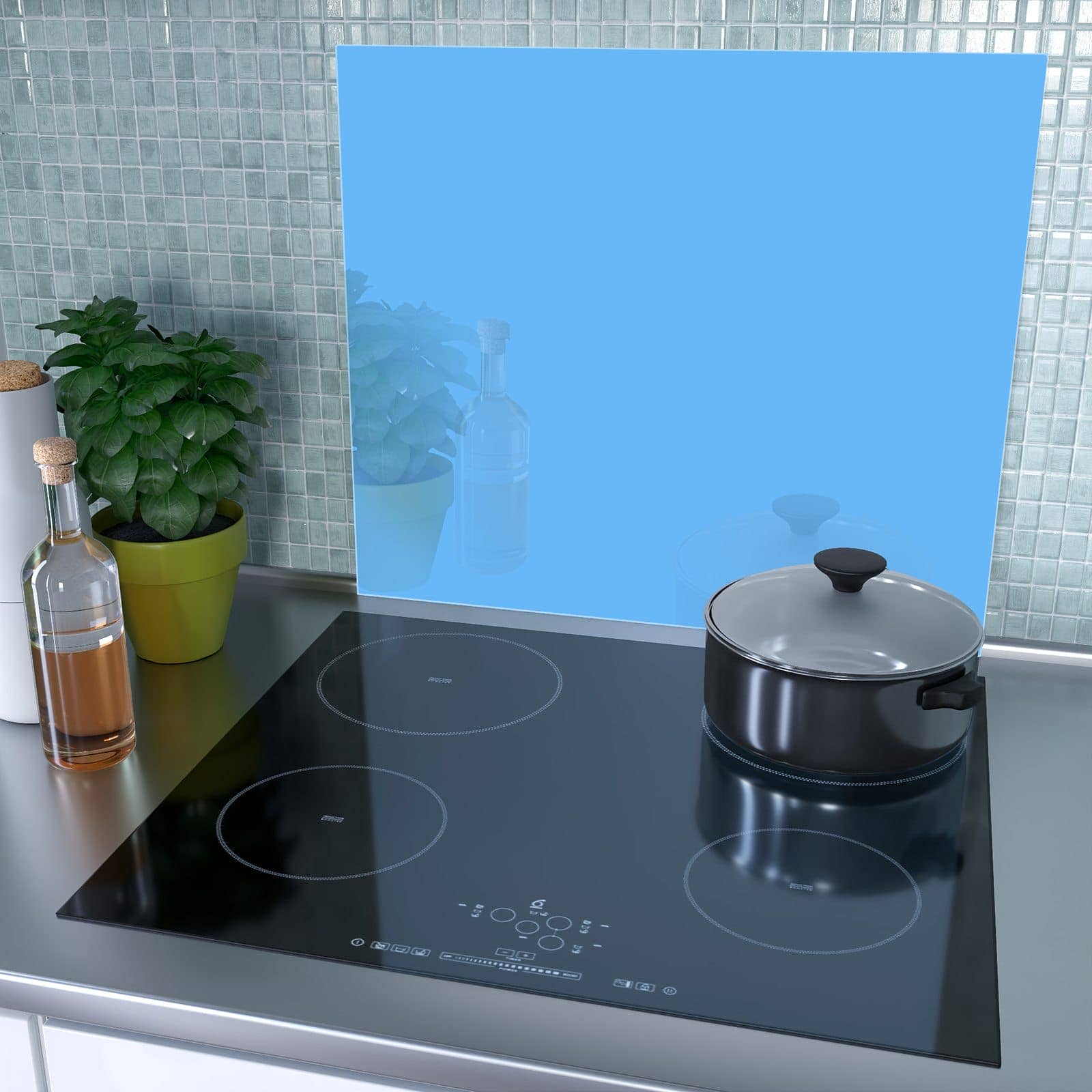 1-teilige Herdabdeckplatten für Ceranfeld mit Himmelblauer Hintergrund-Motiv als Spritzschutz hinter dem Kochfeld