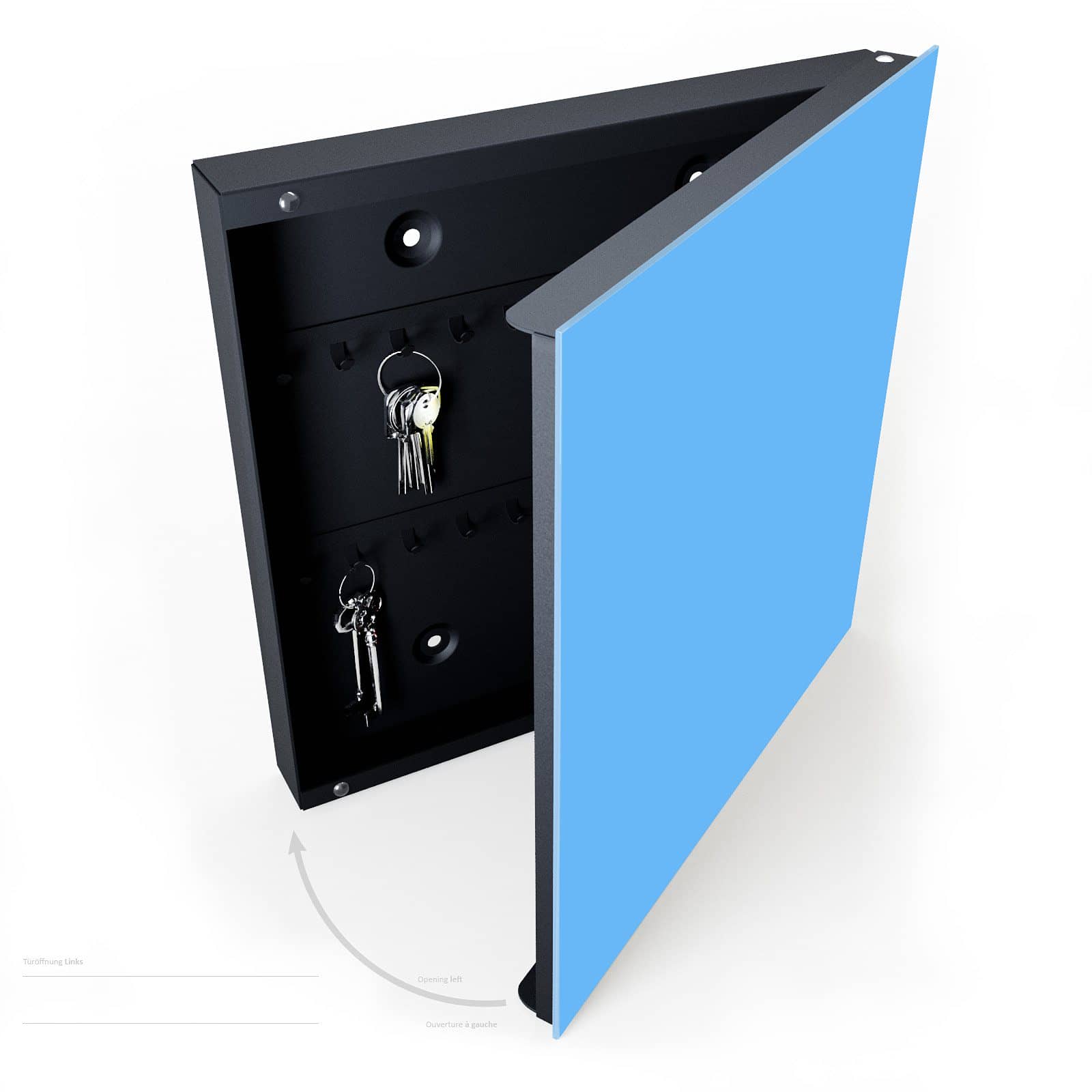 Zeitsparende Schlüsselaufbewahrung mit Motiv Himmelblauer Hintergrund halboffen mit Schlüsseln