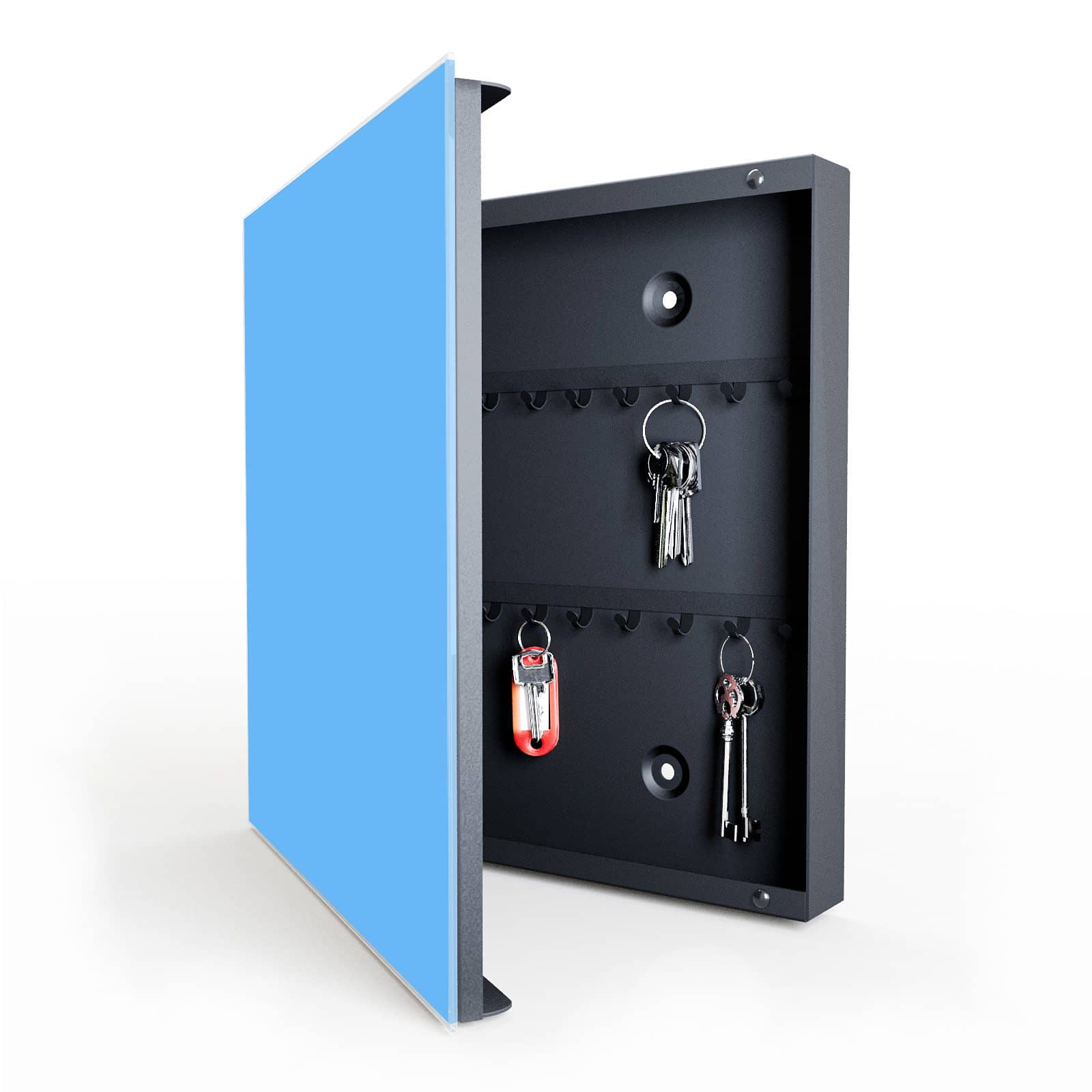 Stoßfester metall schlüsselkasten mit Motiv Himmelblauer Hintergrund in geöffneter Innenansicht