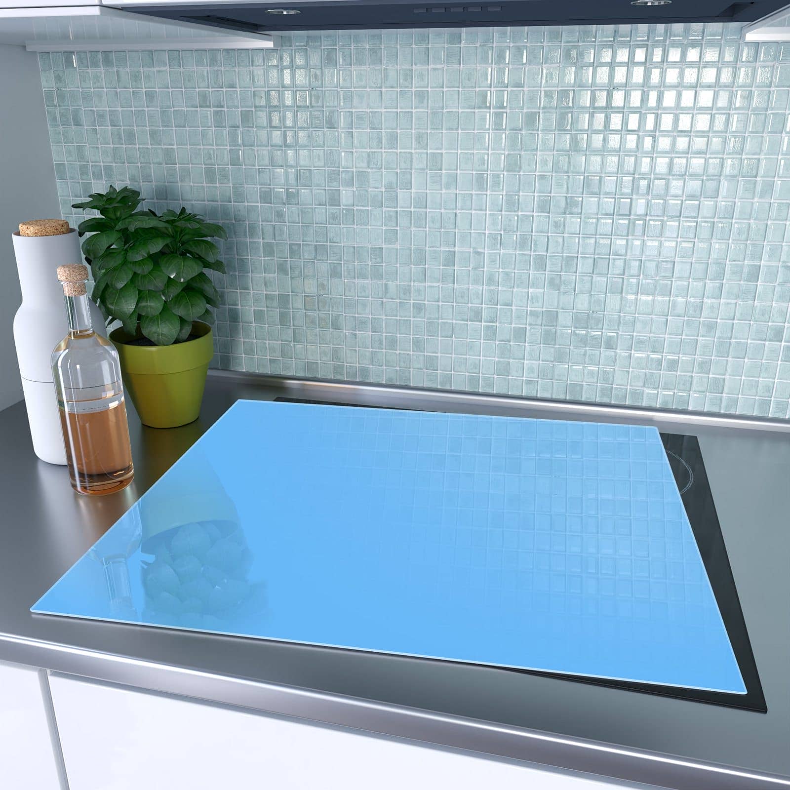 1-teilige Herdabdeckplatte mit Himmelblauer Hintergrund-Motiv auf dem Ceranfeld