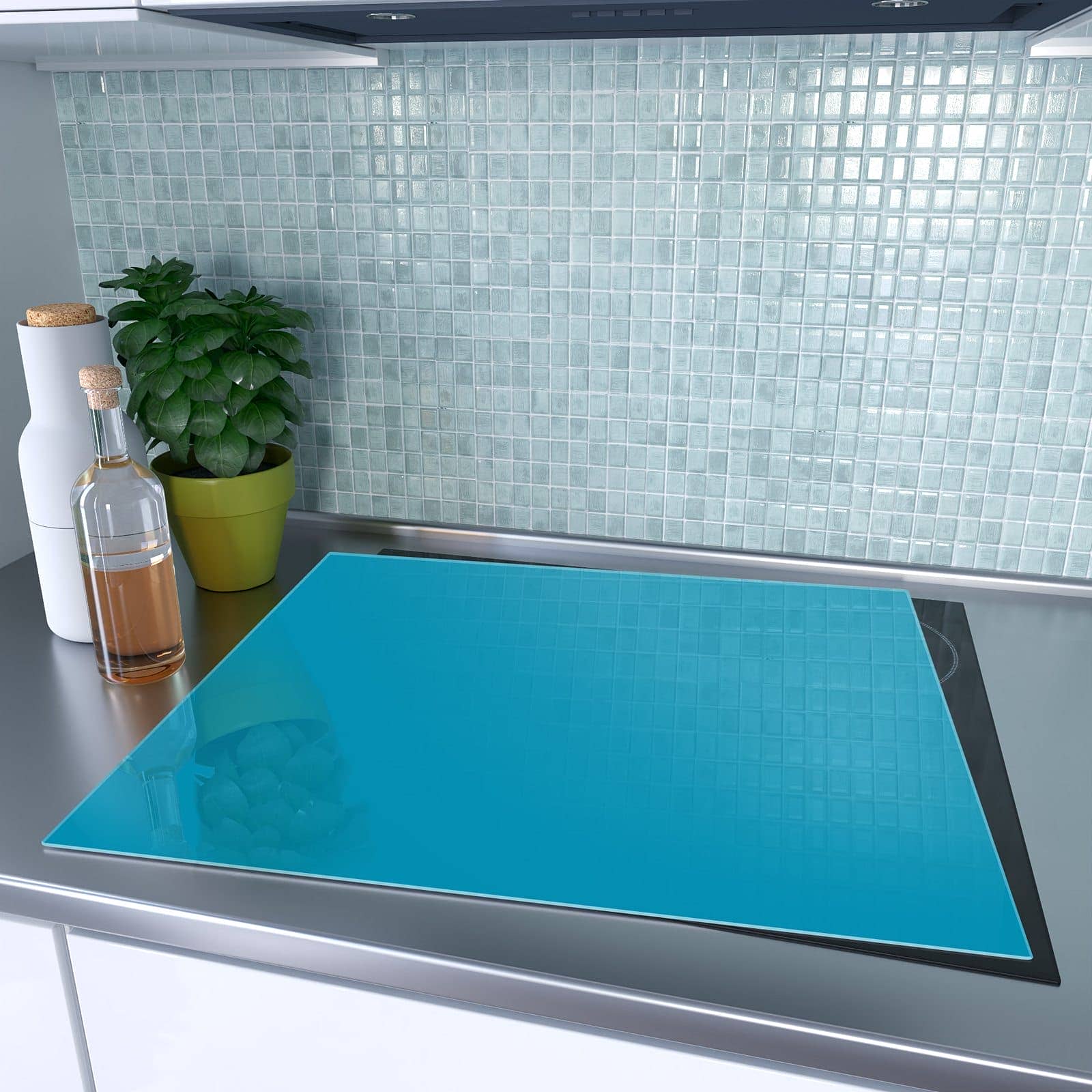 1-teilige Herdabdeckplatte mit Türkiser Hintergrund I-Motiv auf dem Ceranfeld