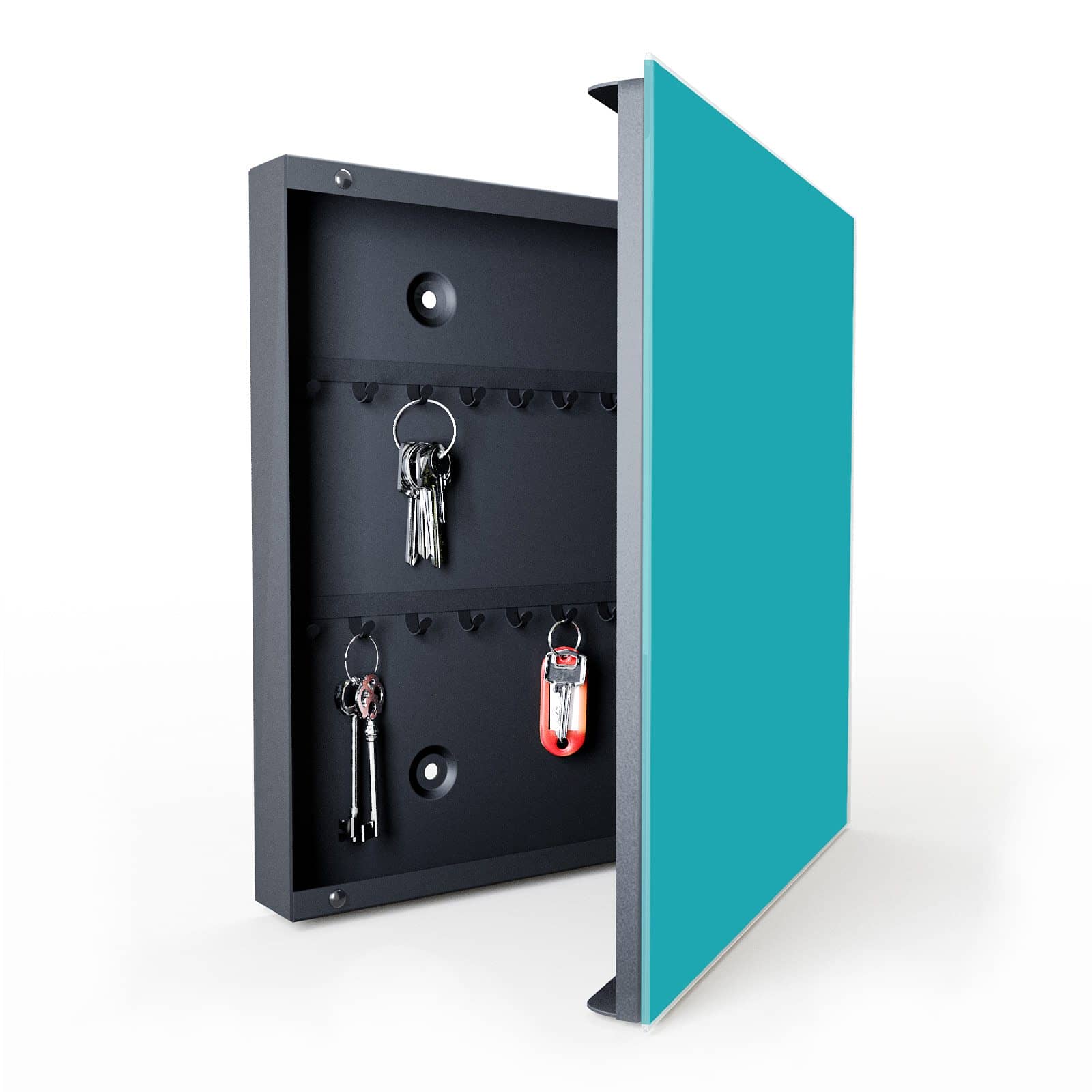 Stoßfester Schlüsselkasten vintage mit Motiv Türkiser Hintergrund II in geöffneter Innenansicht