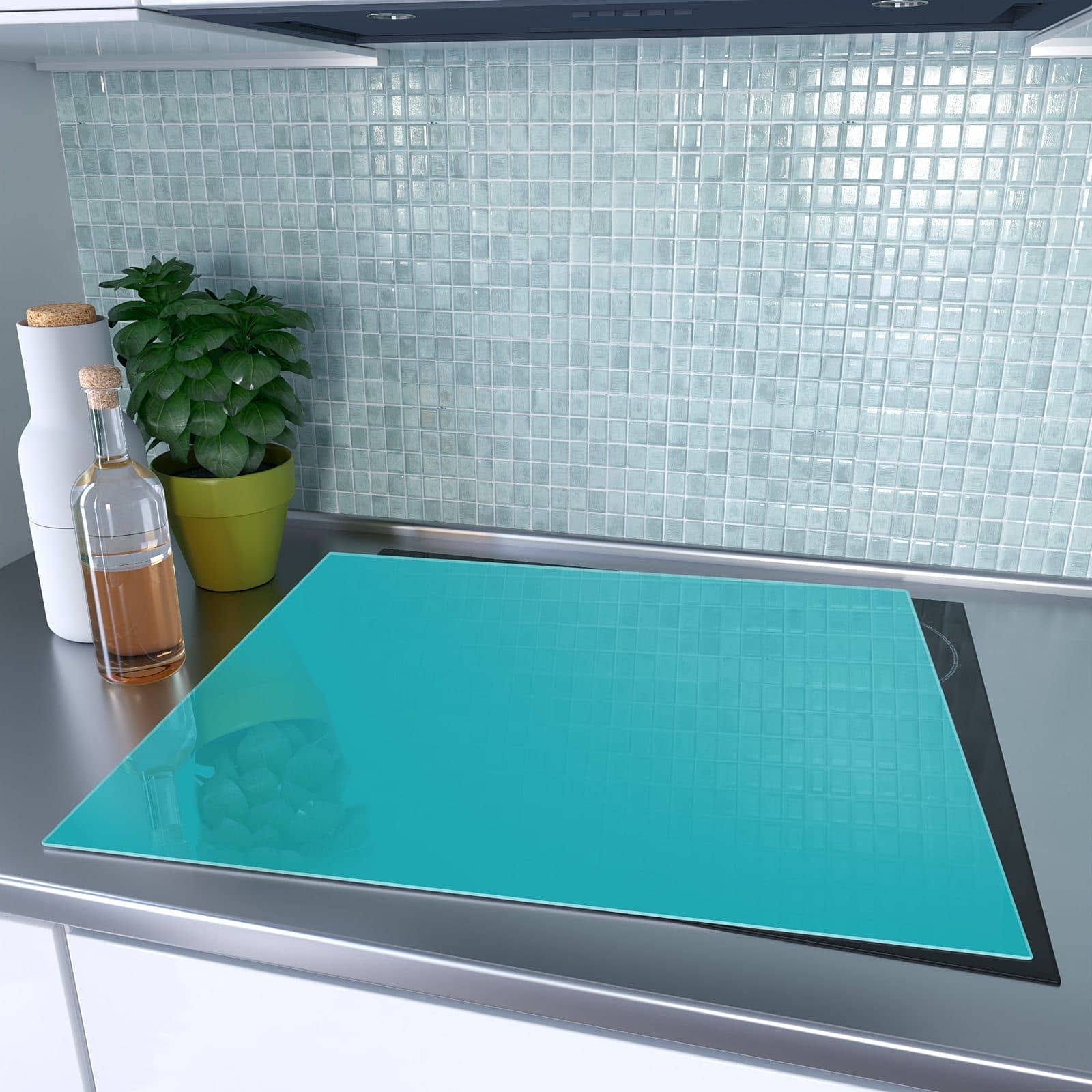 1-teilige Abdeckplatte für Ceranfeld mit Türkiser Hintergrund II-Motiv auf dem Ceranfeld